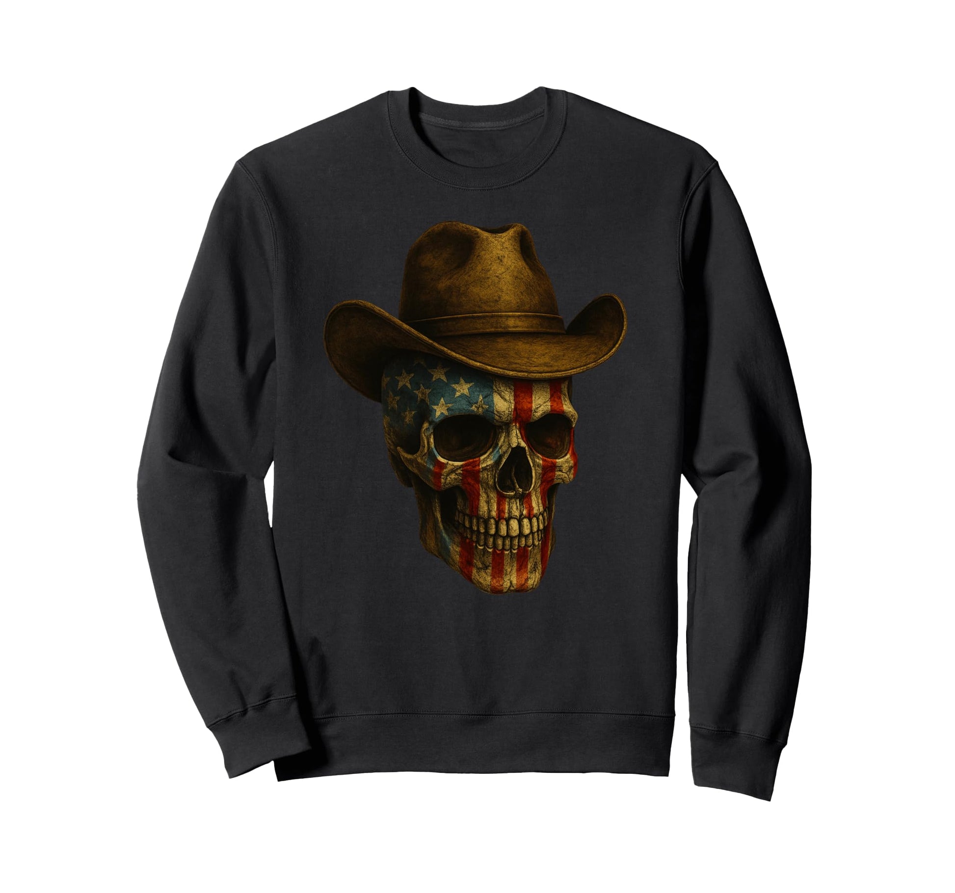 Distressed Cowboy Skull Patriotic Sweatshirt - Novelty Apparel Men Women - T-Shirt, Sweatshirt, Hoodie