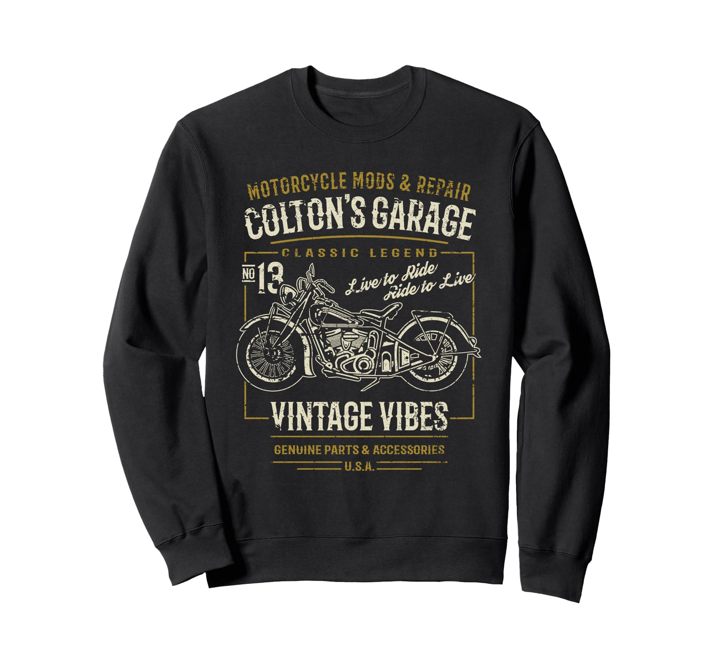 Coltons Garage Motorcycle Sweatshirt - Graphic Print for Adults - T-Shirt, Sweatshirt, Hoodie