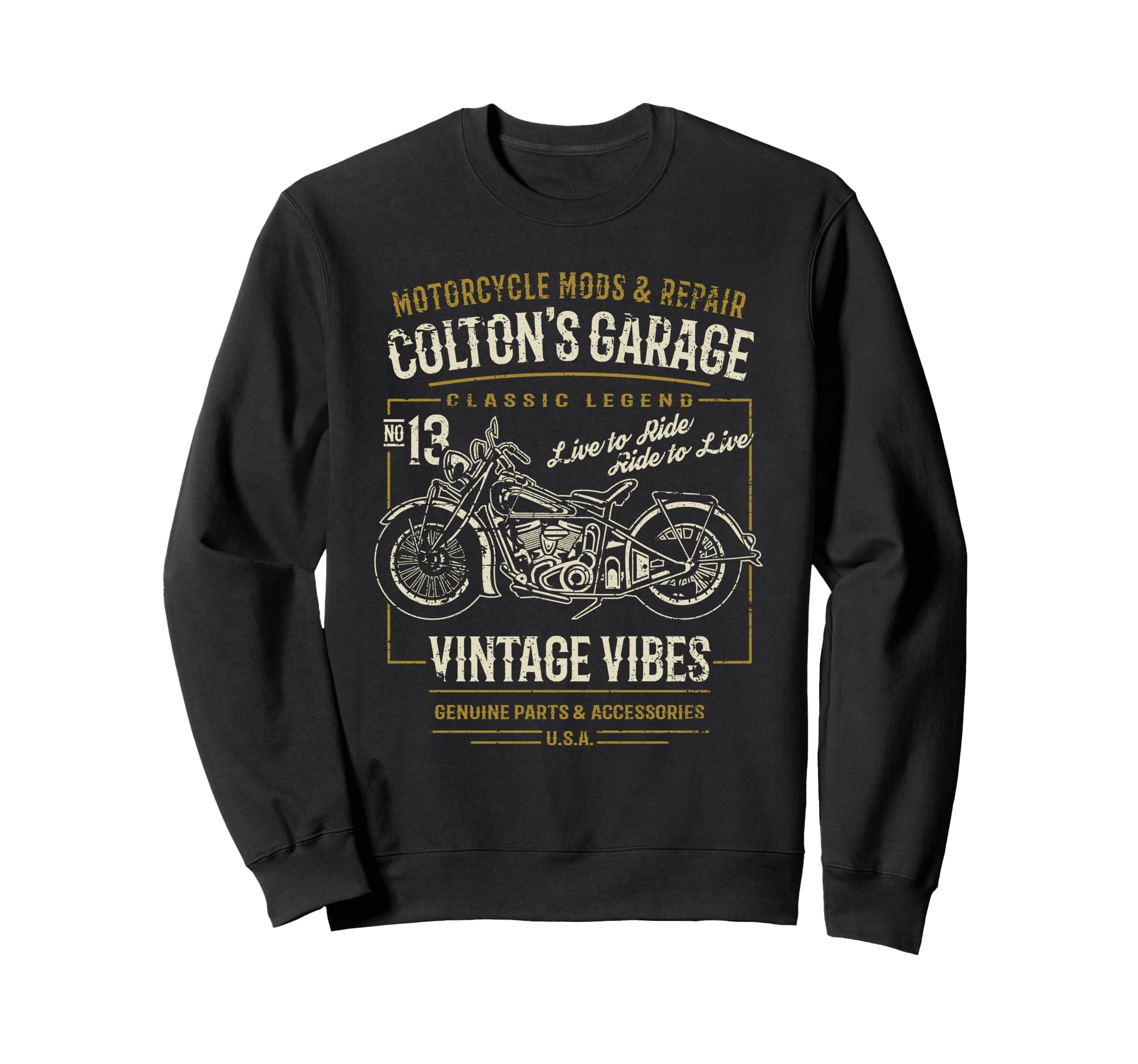 Coltons Garage Motorcycle Sweatshirt - Graphic Print for Adults - T-Shirt, Sweatshirt, Hoodie