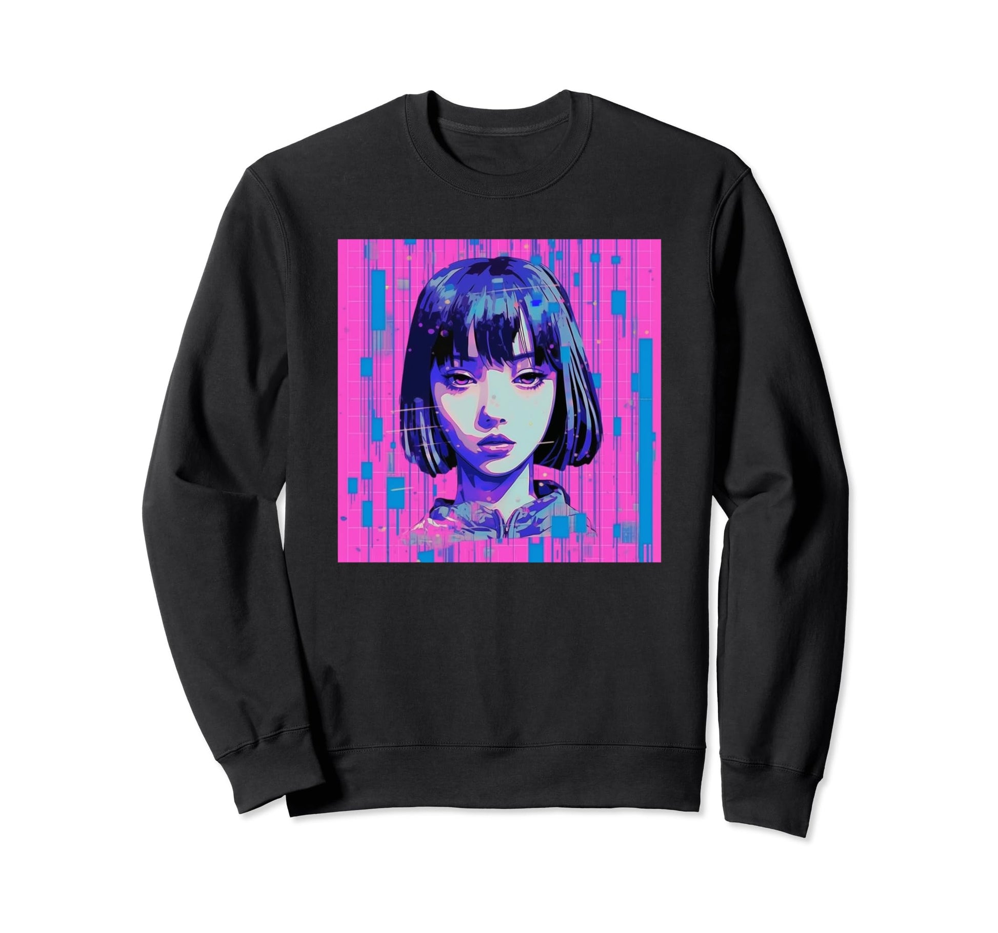 Aesthetic Glitch Harajuku Japanese Sweatshirt - Unique Graphic for Adults - T-Shirt, Sweatshirt, Hoodie