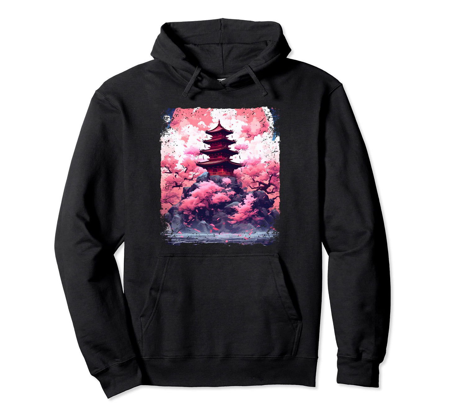 Aesthetic Cherry Blossom Tree Temple Hoodie - Graphic Print for Adults - T-Shirt, Sweatshirt, Hoodie