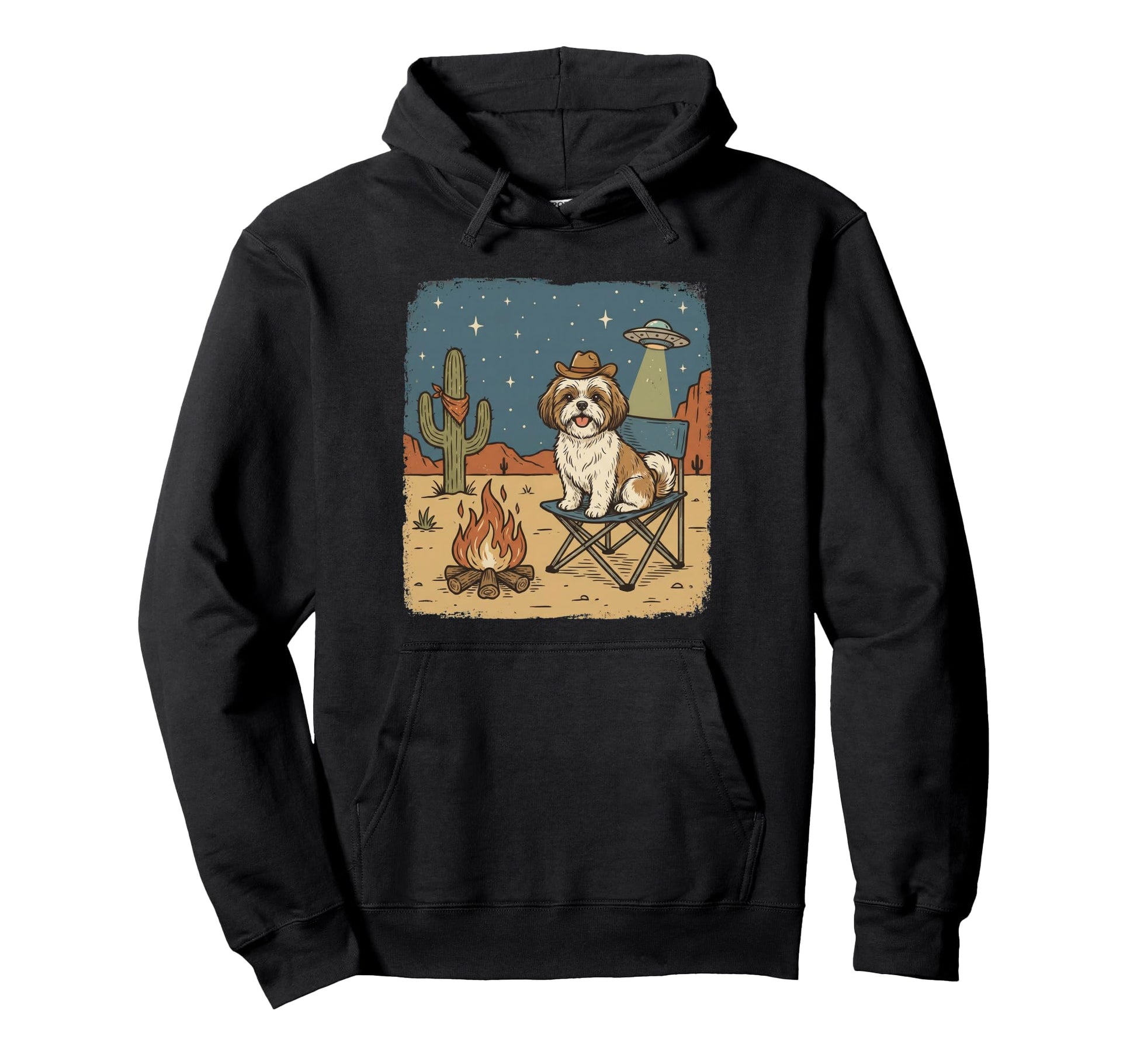 Funny Shih Tzu Cowboy Dog Western Art Hoodie - Novelty Apparel Unisex - T-Shirt, Sweatshirt, Hoodie