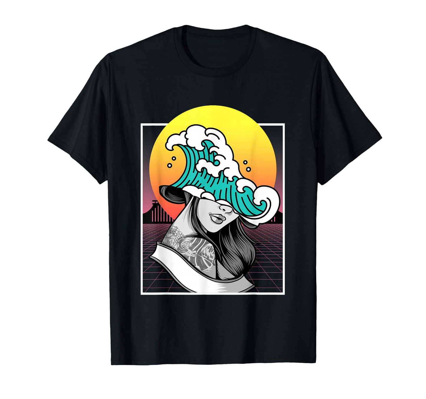 Geisha Kanagawa Wave Vaporwave Japan T-Shirt - Aesthetic Graphic Unisex - T-Shirt, Sweatshirt, Hoodie