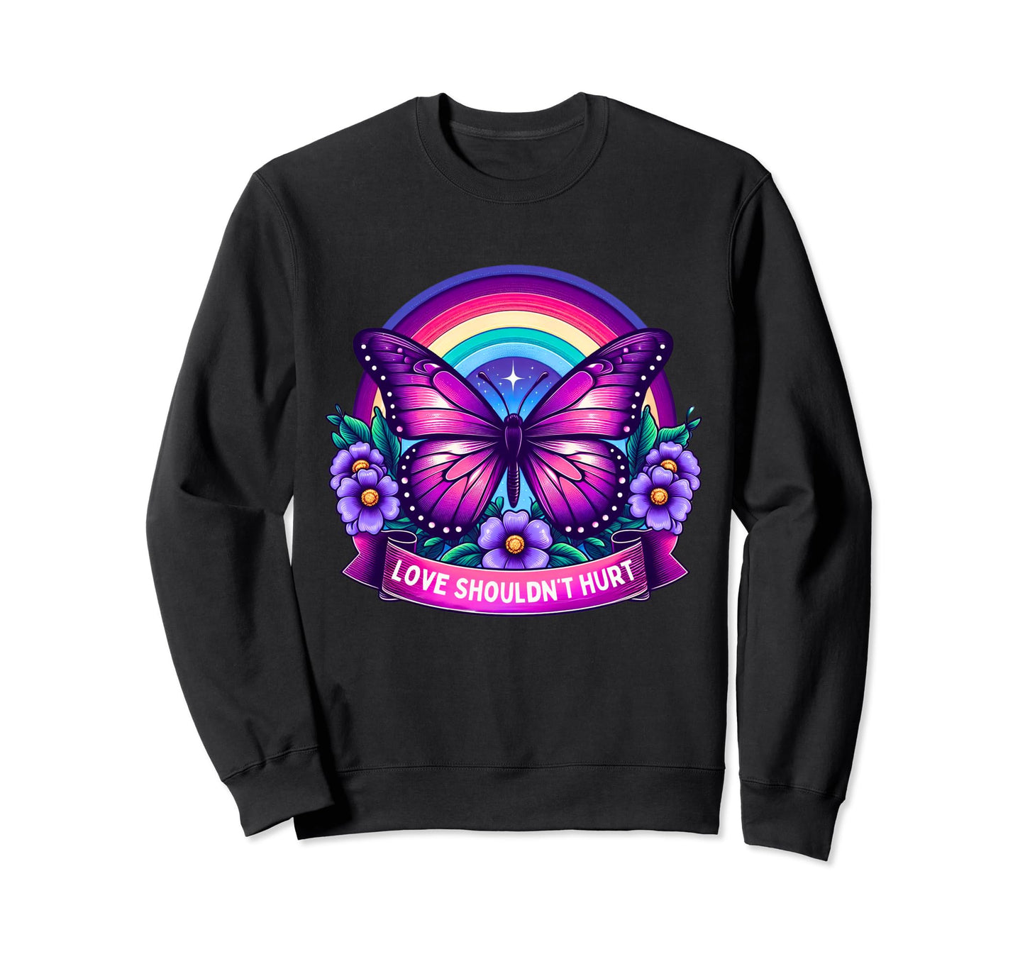 Rainbow Butterfly Domestic Violence Sweatshirt - Streetwear Style Unisex - T-Shirt, Sweatshirt, Hoodie