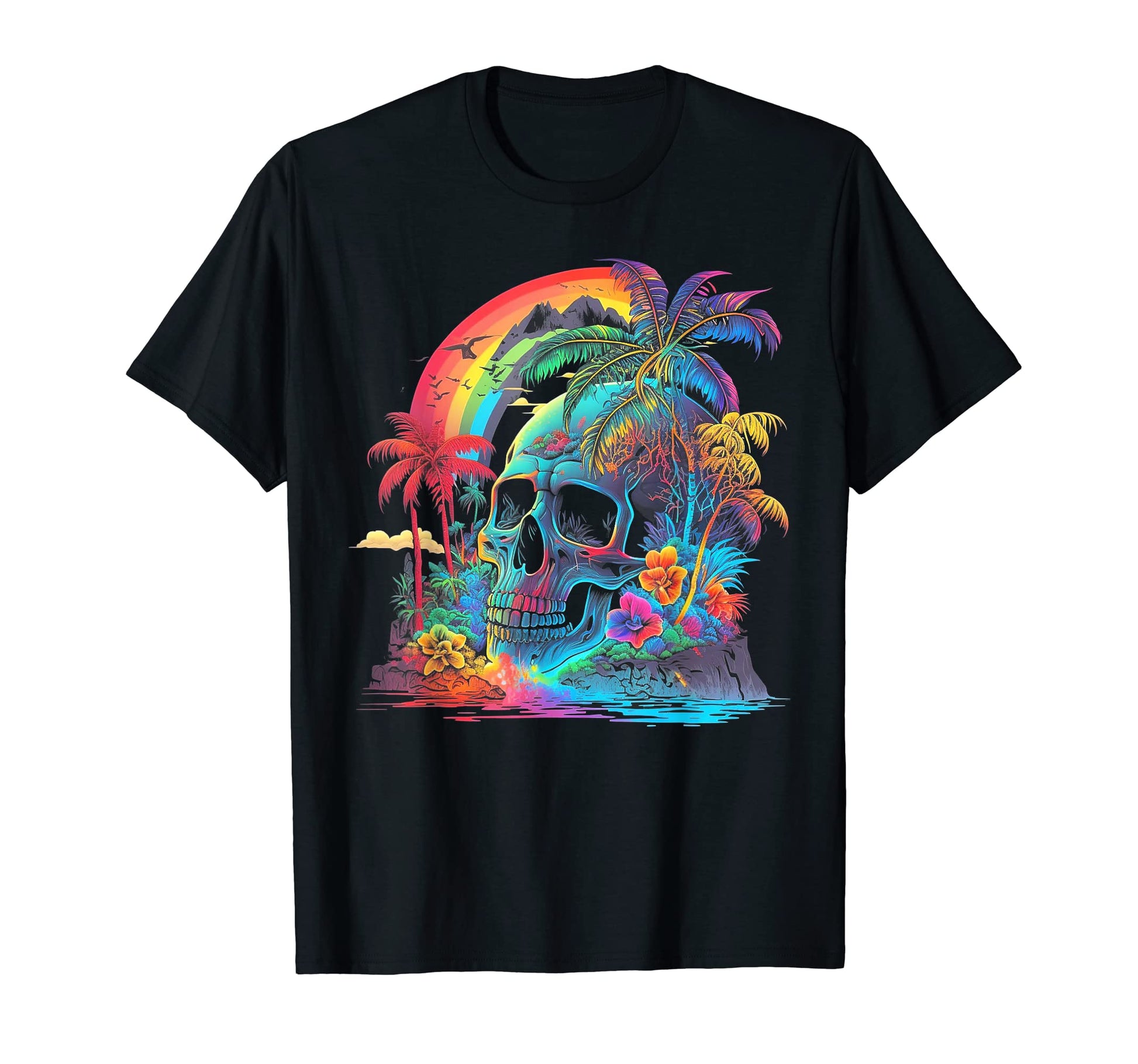 Palm Tree Tropical 80S Beach 70S Rainbow T-Shirt - Novelty Apparel Unisex - T-Shirt, Sweatshirt, Hoodie