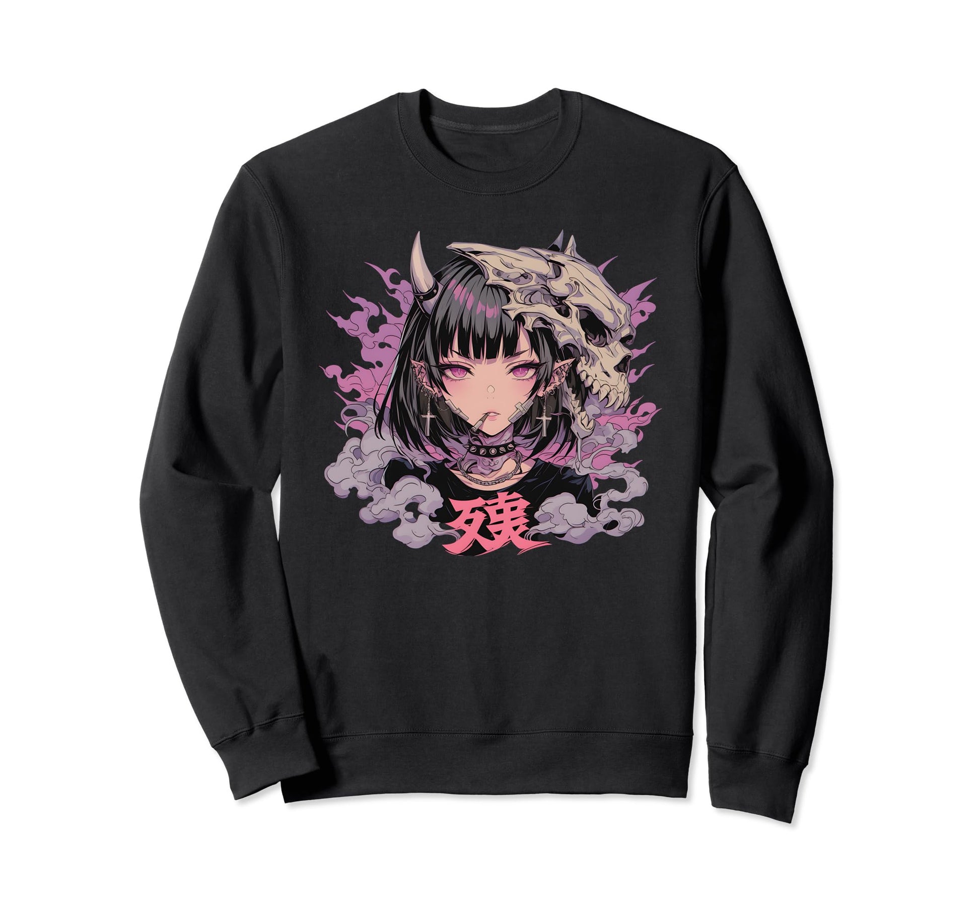 Goth Grunge Demon Anime Waifu Horror Sweatshirt - Aesthetic Graphic Unisex - T-Shirt, Sweatshirt, Hoodie