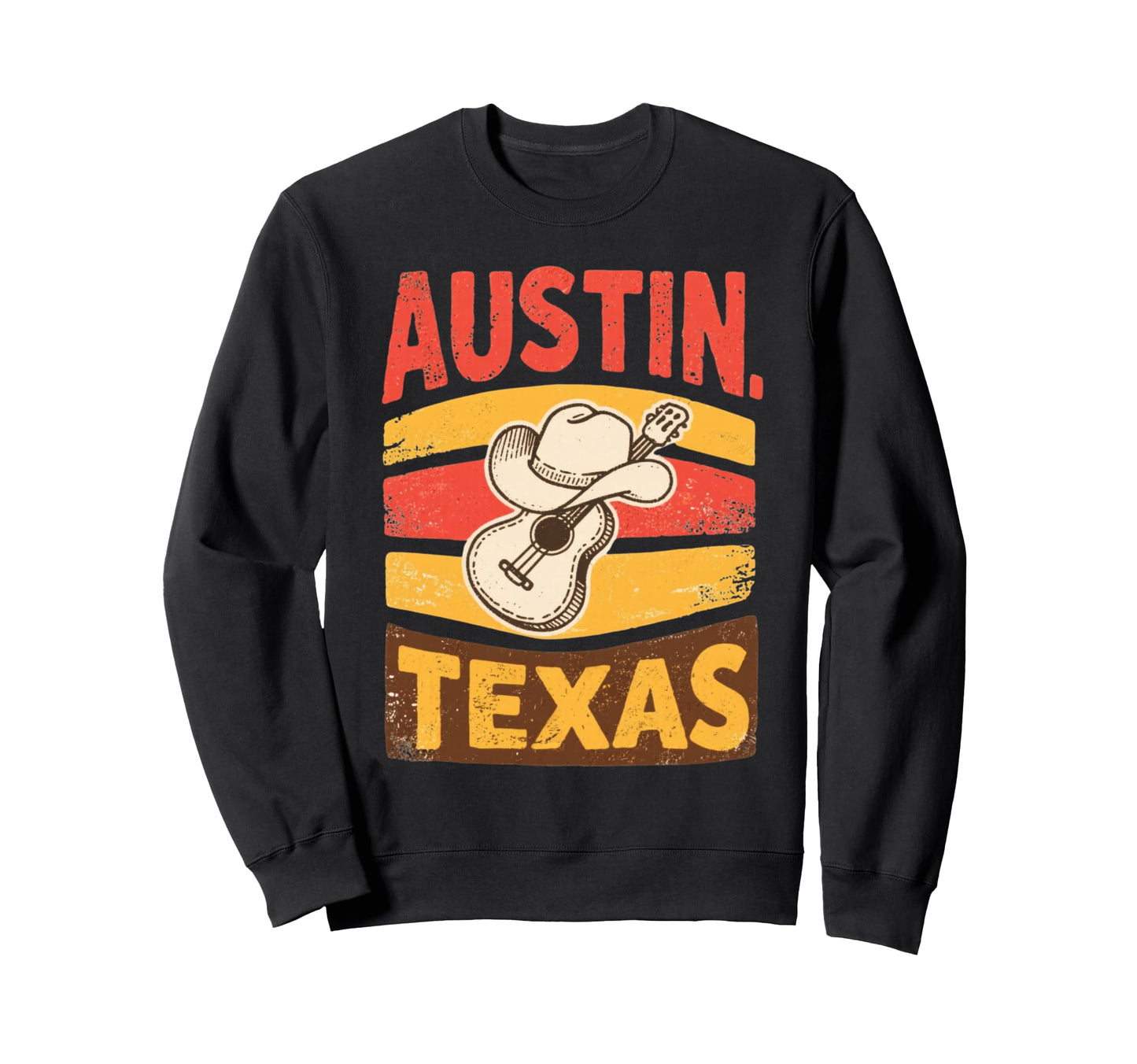 Austin Texas Cowboy Guitar Sweatshirt - Aesthetic Graphic for Adults - T-Shirt, Sweatshirt, Hoodie