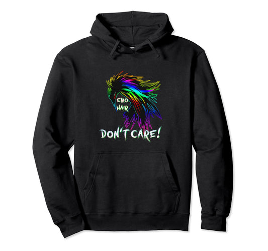 1990S 2000S Pop Emo Hair Dont Care Hoodie - Minimalist Print for Adults - T-Shirt, Sweatshirt, Hoodie