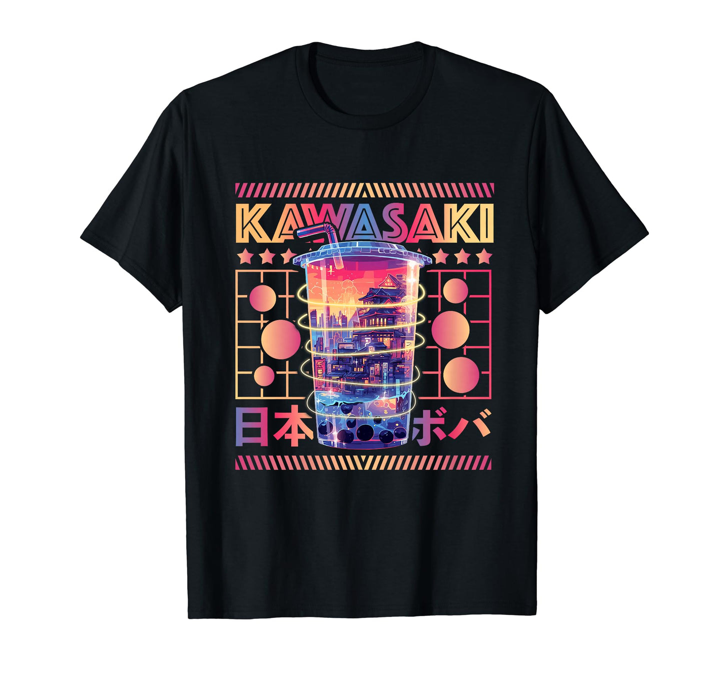 Kawasaki City 80S Synthwave Boba Tea T-Shirt - Trendy Graphic for Adults - T-Shirt, Sweatshirt, Hoodie