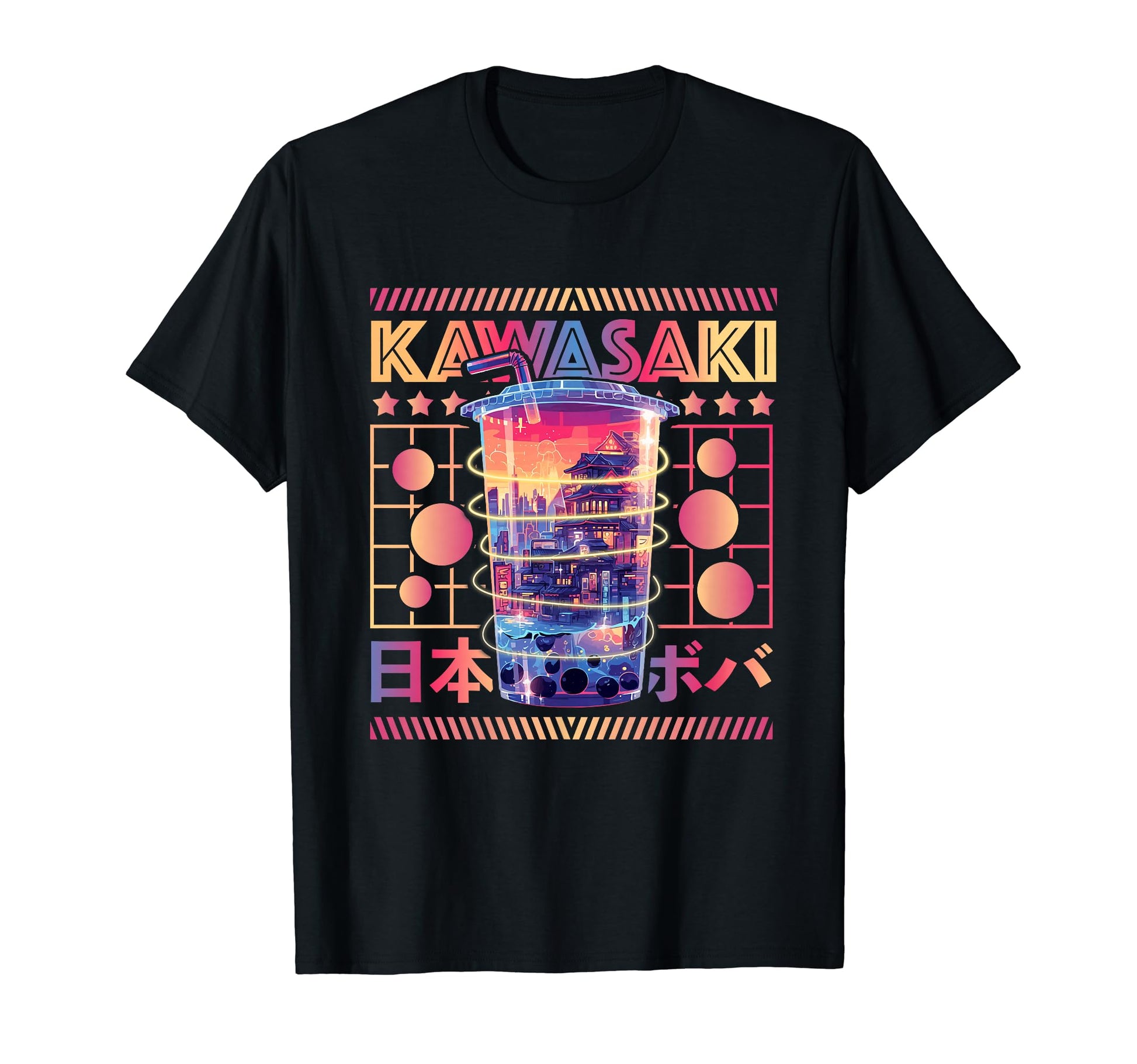 Kawasaki City 80S Synthwave Boba Tea T-Shirt - Trendy Graphic for Adults - T-Shirt, Sweatshirt, Hoodie
