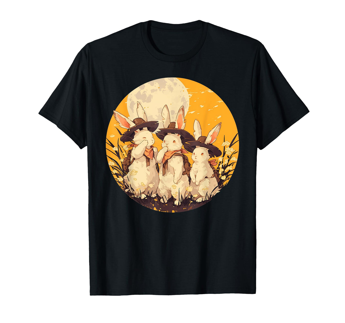 Rabbit Howling Moon Cowboy Funny T-Shirt - Minimalist Print for Adults - T-Shirt, Sweatshirt, Hoodie