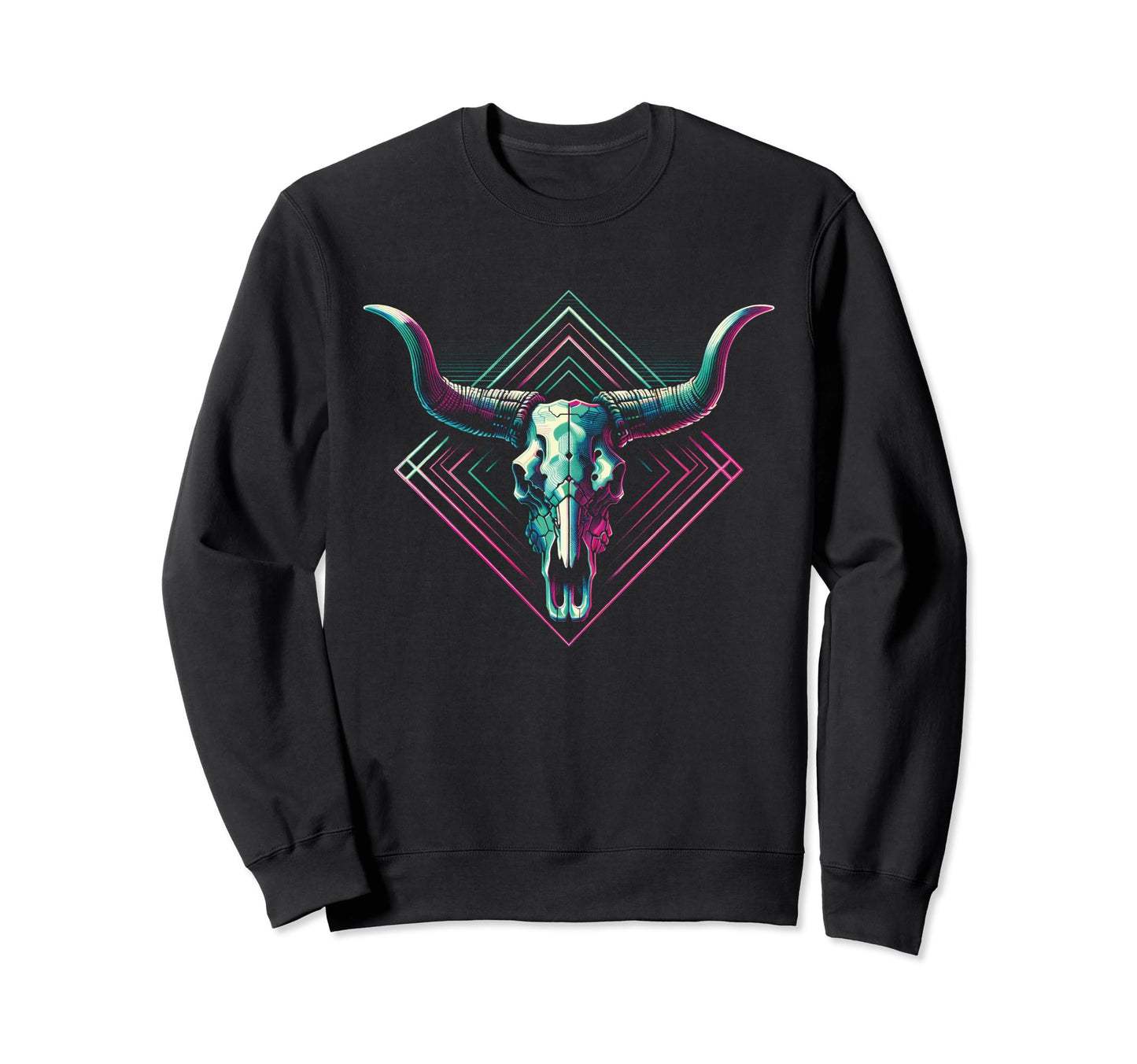 Vaporwave Longhorn Cow Cattle Skull Sweatshirt - Fun Novelty Design Unisex - T-Shirt, Sweatshirt, Hoodie