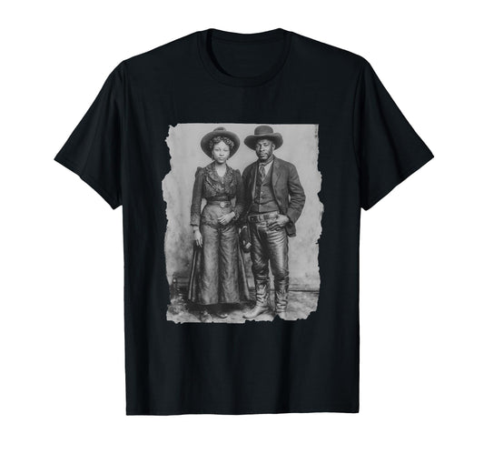 Black Western Couple Cowboy Cowgirl T-Shirt - Custom Art Print Men Women - T-Shirt, Sweatshirt, Hoodie