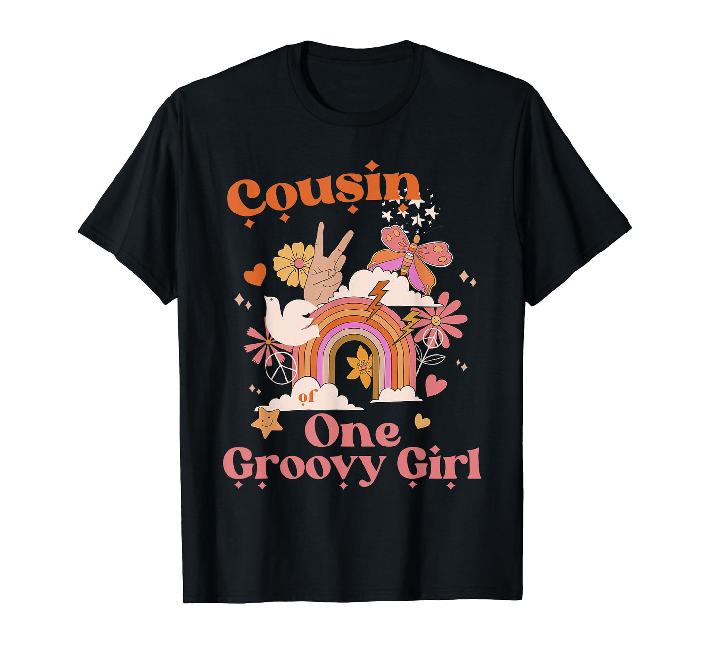 Cousin One Groovy Boho Hippie Rainbow T-Shirt - Trendy Graphic for Adults - T-Shirt, Sweatshirt, Hoodie
