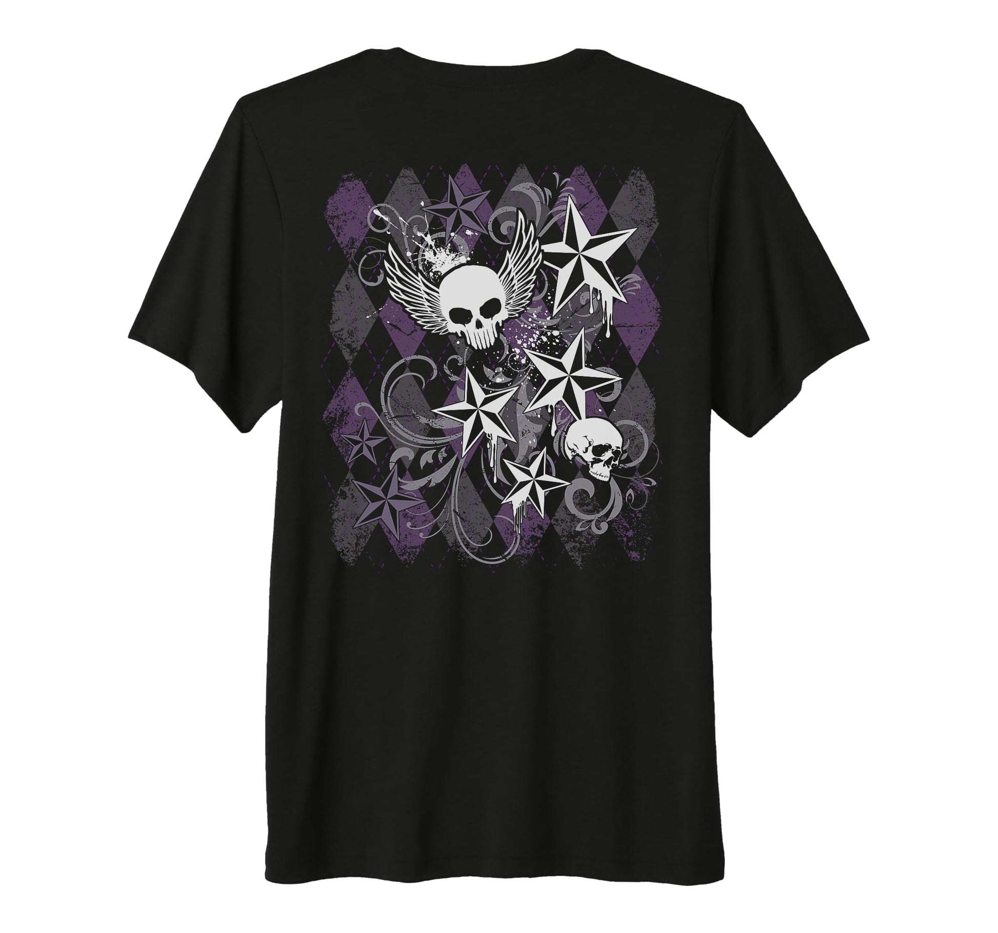 Y2K Grunge Skull Wings Star Purple T-Shirt - Aesthetic Graphic Unisex - T-Shirt, Sweatshirt, Hoodie