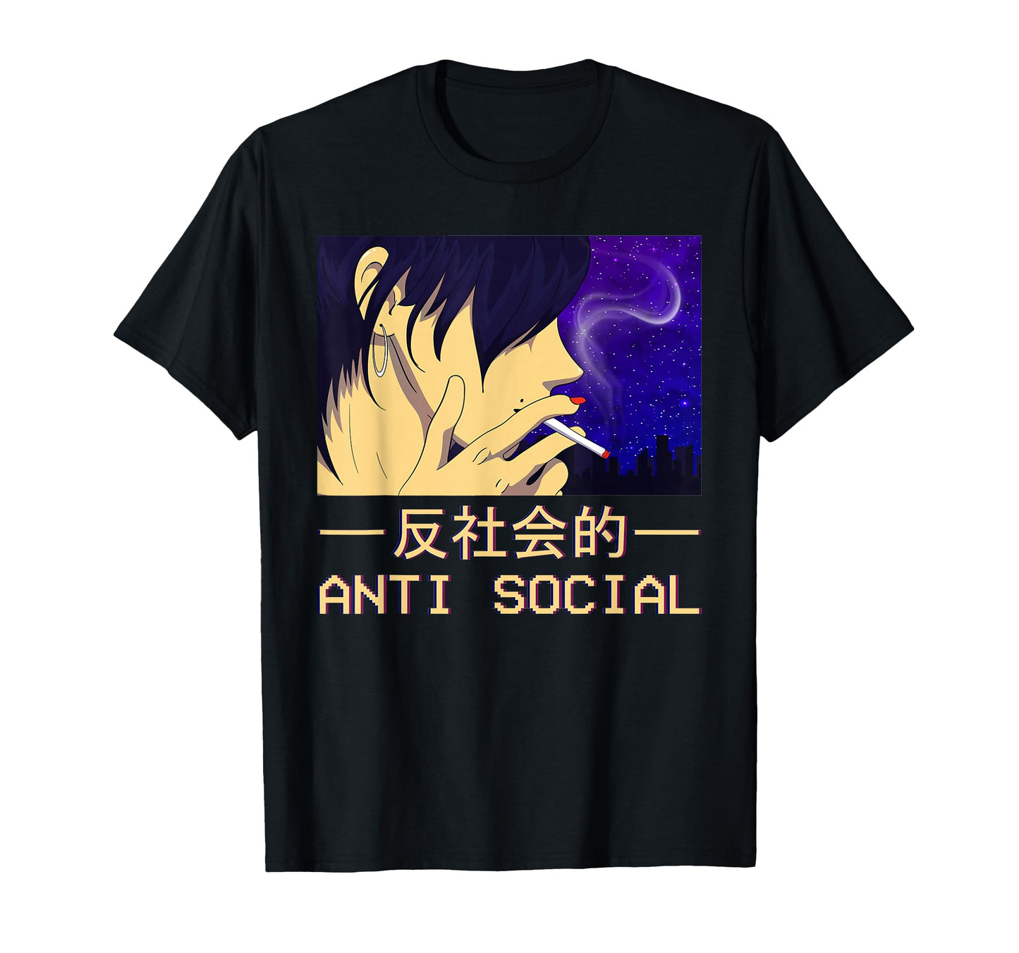 Antisocial Anime Japanese Vaporwave T-Shirt - Custom Art Print for Adults - T-Shirt, Sweatshirt, Hoodie