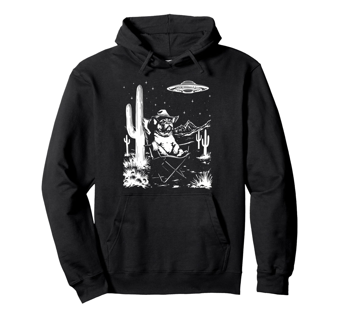 French Bulldog Frenchie Cowboy Hat Ufo Hoodie - Unique Graphic Men Women - T-Shirt, Sweatshirt, Hoodie
