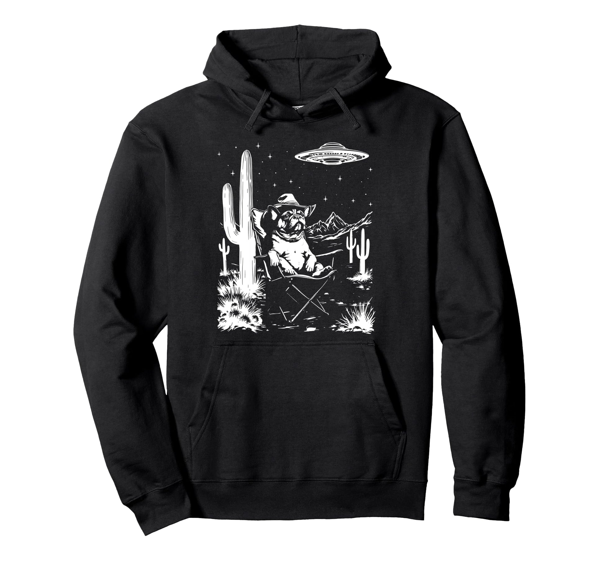 French Bulldog Frenchie Cowboy Hat Ufo Hoodie - Unique Graphic Men Women - T-Shirt, Sweatshirt, Hoodie