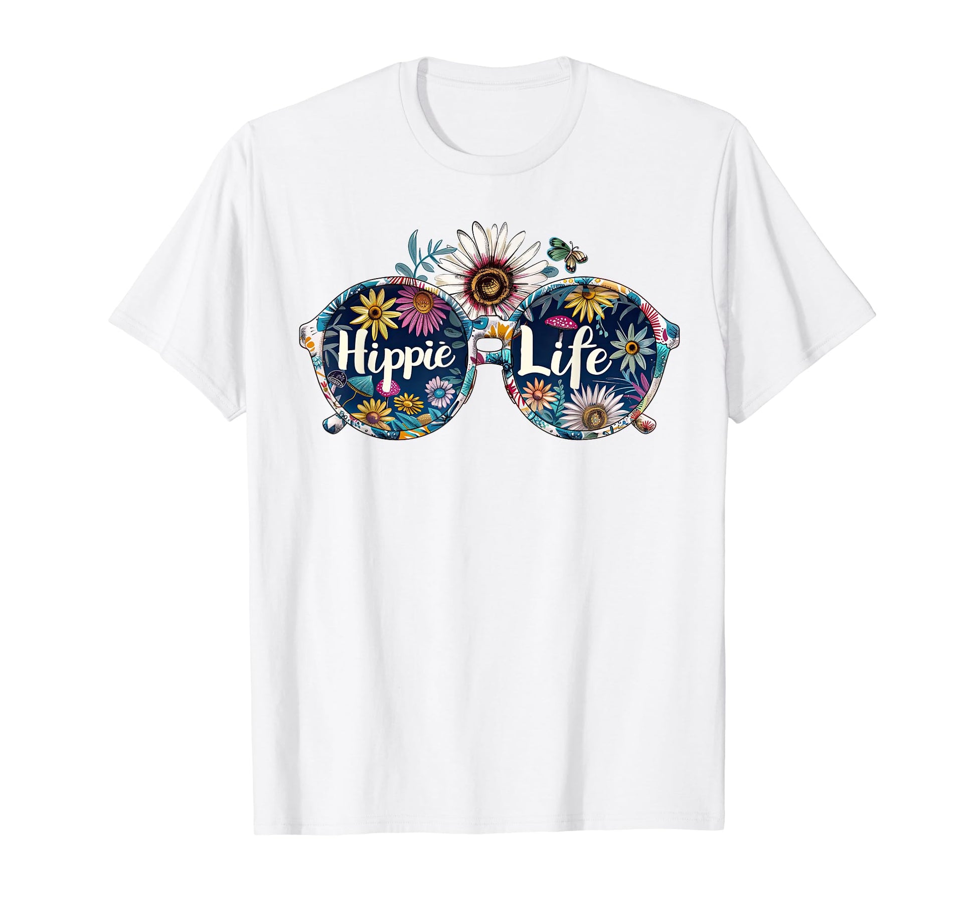 Hippie Life Floral Sunglasses 60S 70S T-Shirt - Minimalist Print Unisex - T-Shirt, Sweatshirt, Hoodie