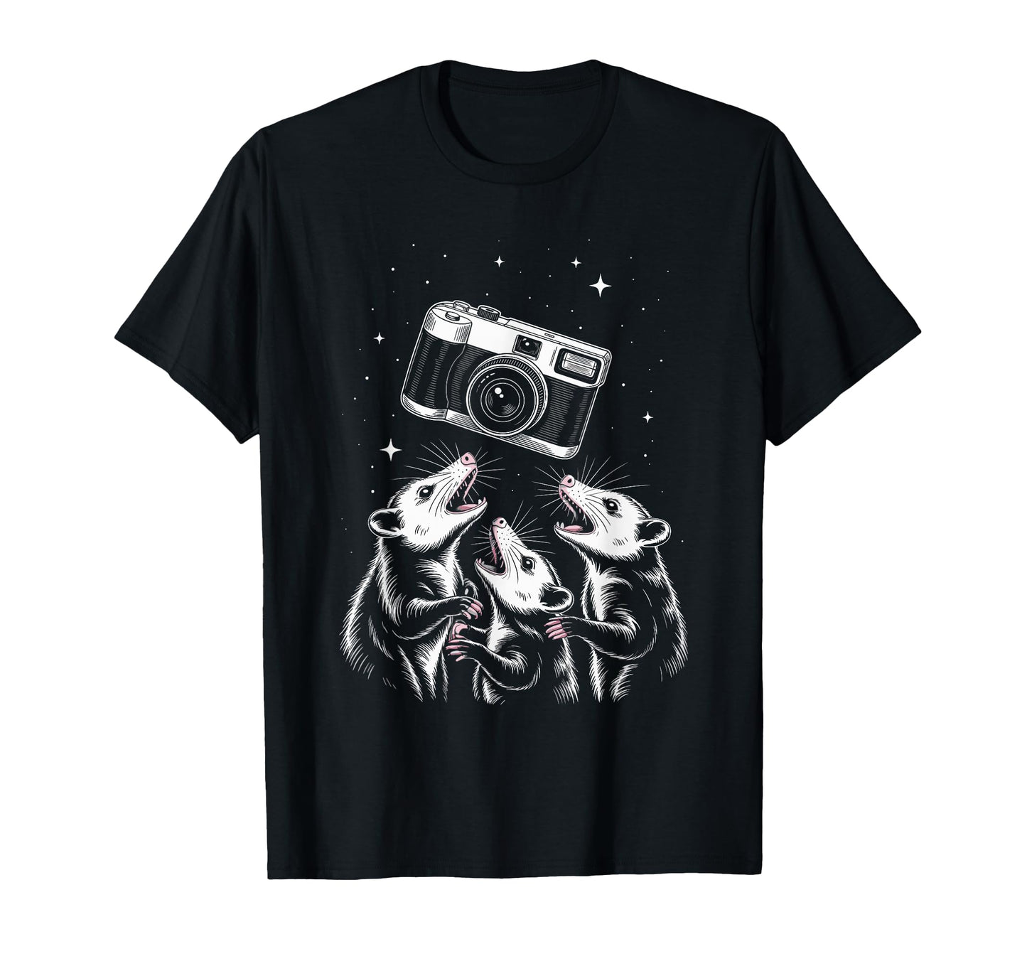Opossum Camera Photography Scene T-Shirt - Unique Graphic for Adults - T-Shirt, Sweatshirt, Hoodie