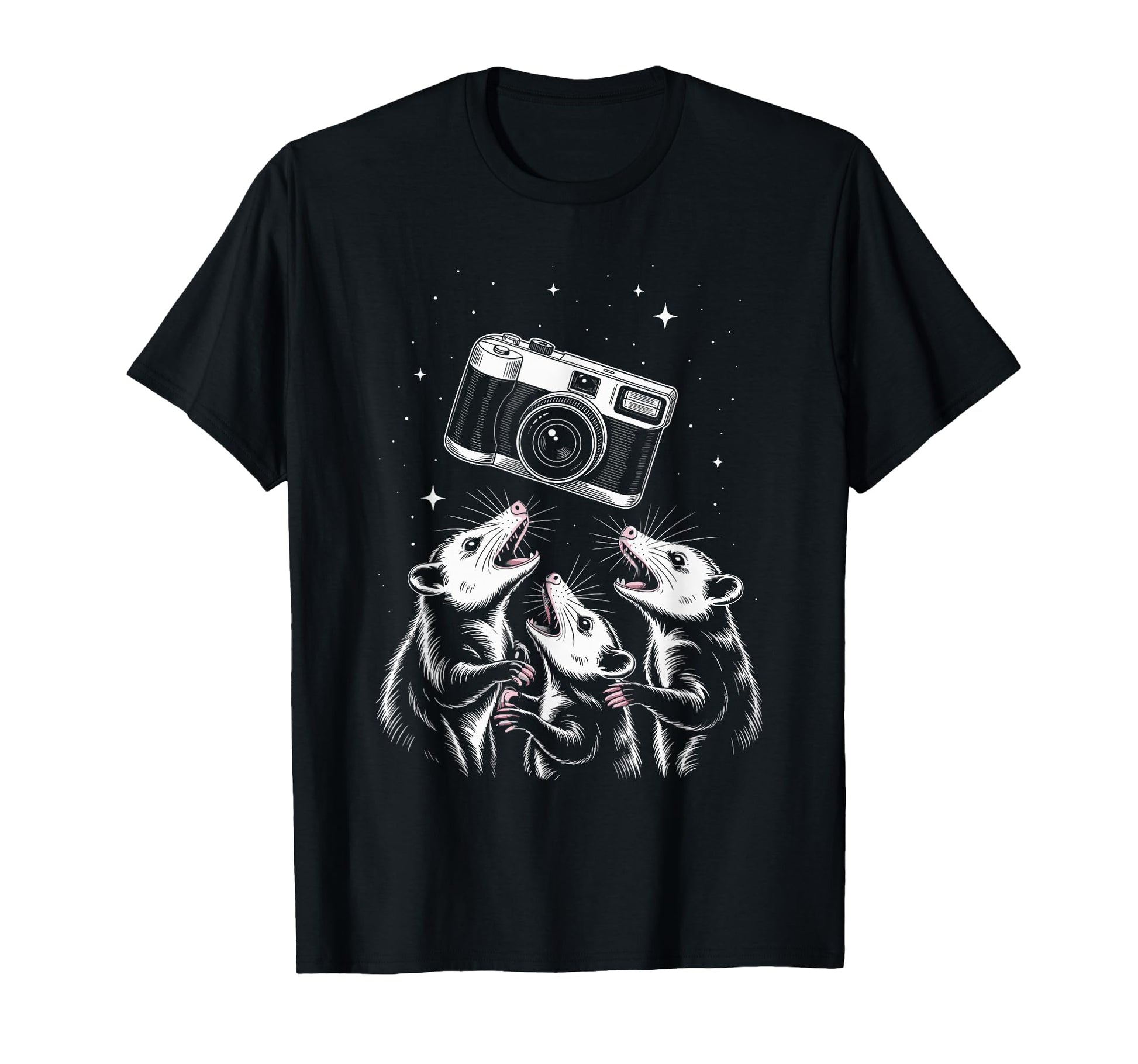 Opossum Camera Photography Scene T-Shirt - Unique Graphic for Adults - T-Shirt, Sweatshirt, Hoodie
