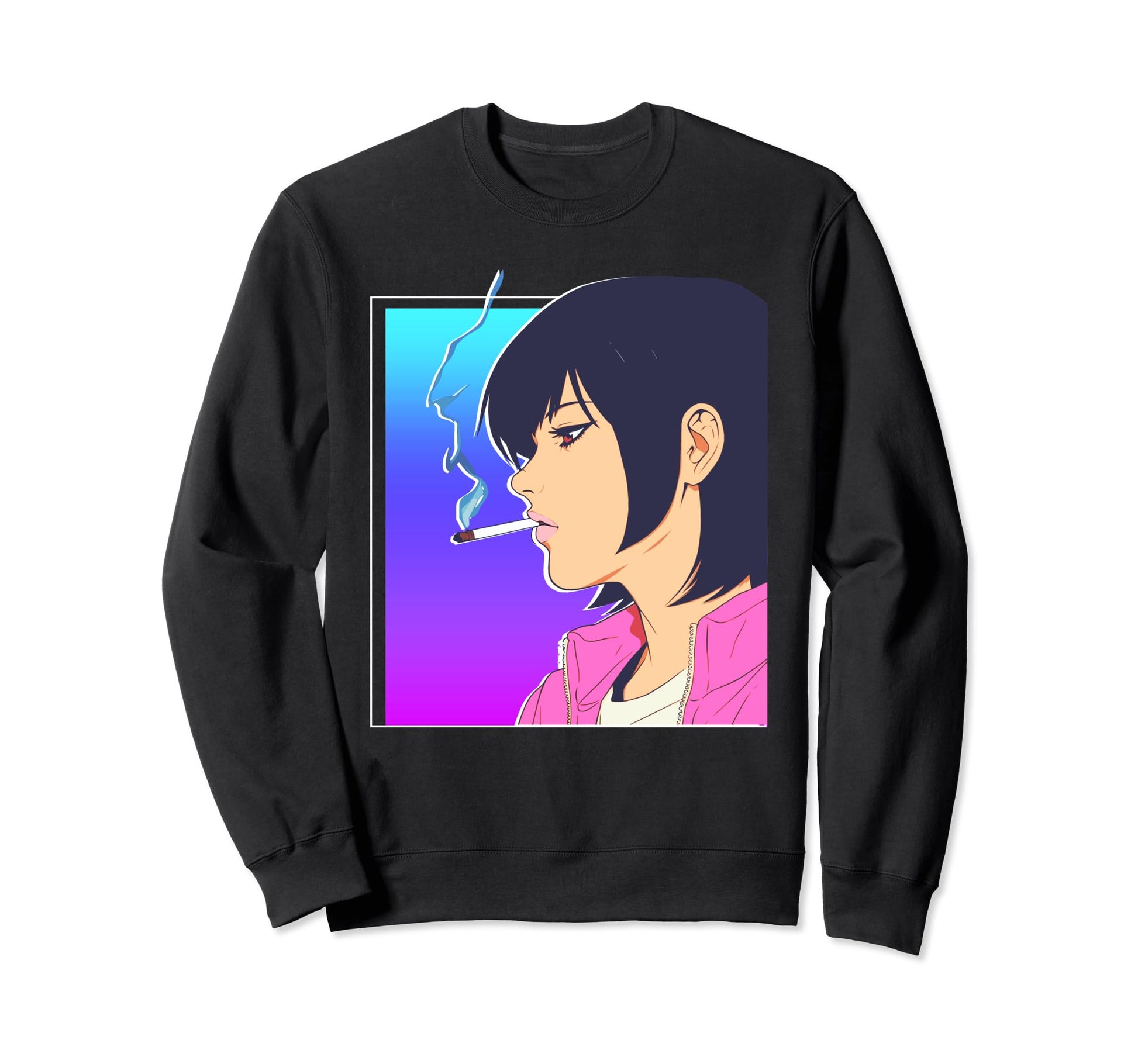 Sad Anime Smoking Lofi Vaporwave Sweatshirt - Trendy Graphic for Adults - T-Shirt, Sweatshirt, Hoodie
