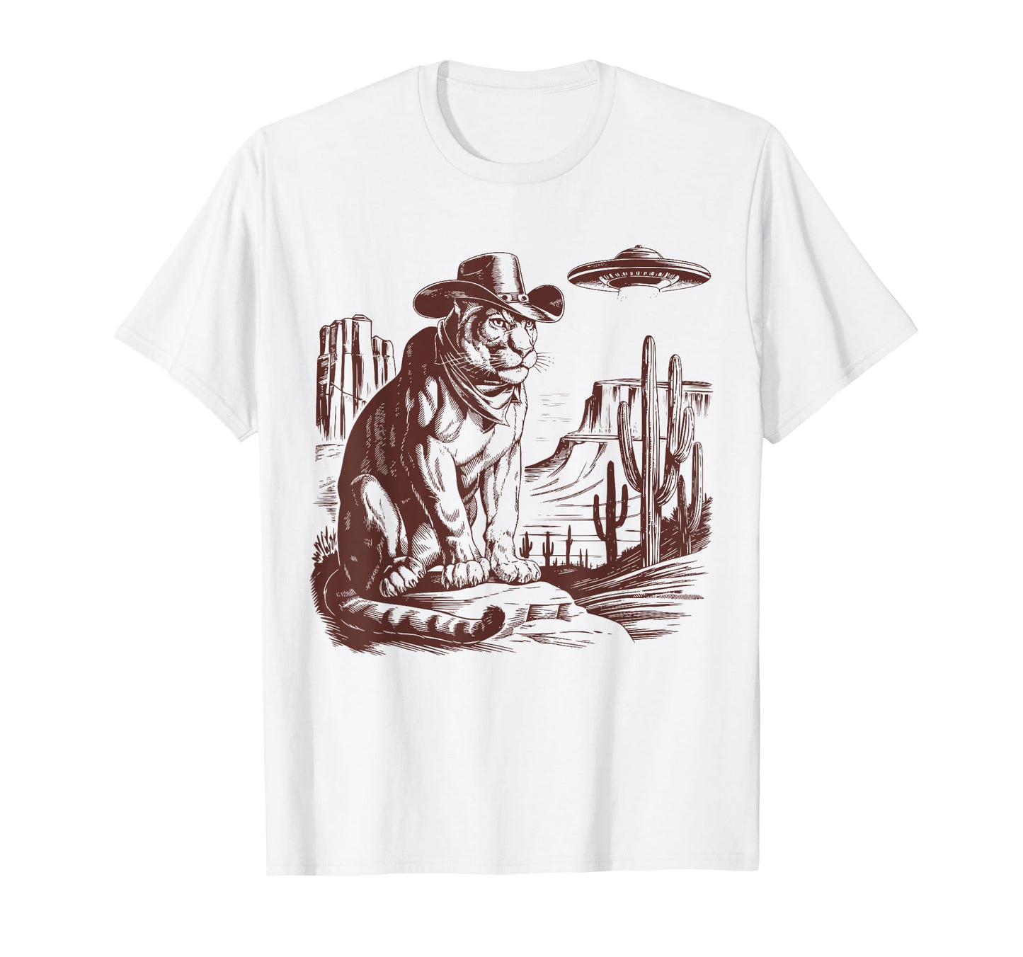 Mountain Lion Ufo Western Alien 90S T-Shirt - Unique Graphic Men Women - T-Shirt, Sweatshirt, Hoodie