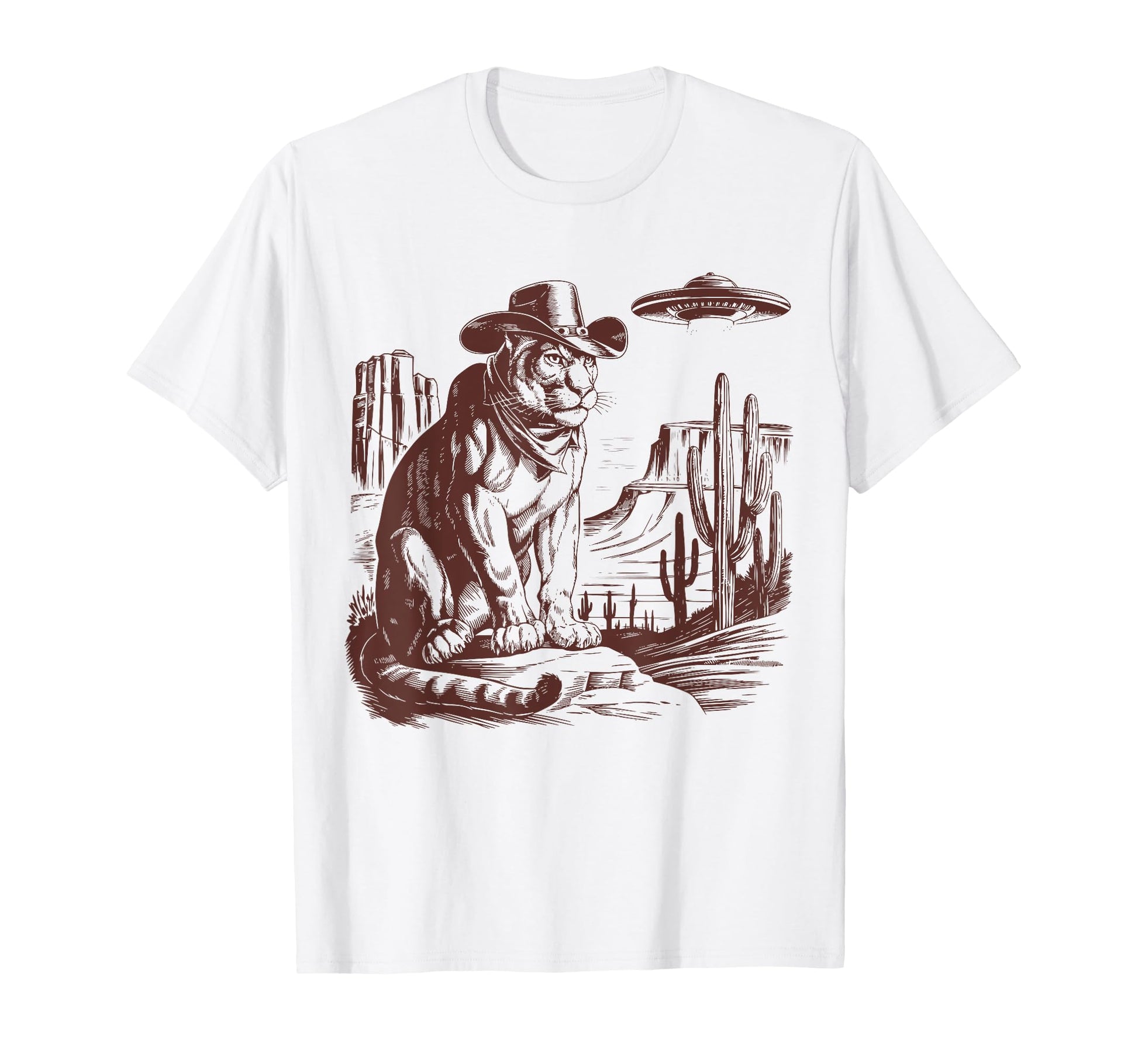 Mountain Lion Ufo Western Alien 90S T-Shirt - Unique Graphic Men Women - T-Shirt, Sweatshirt, Hoodie