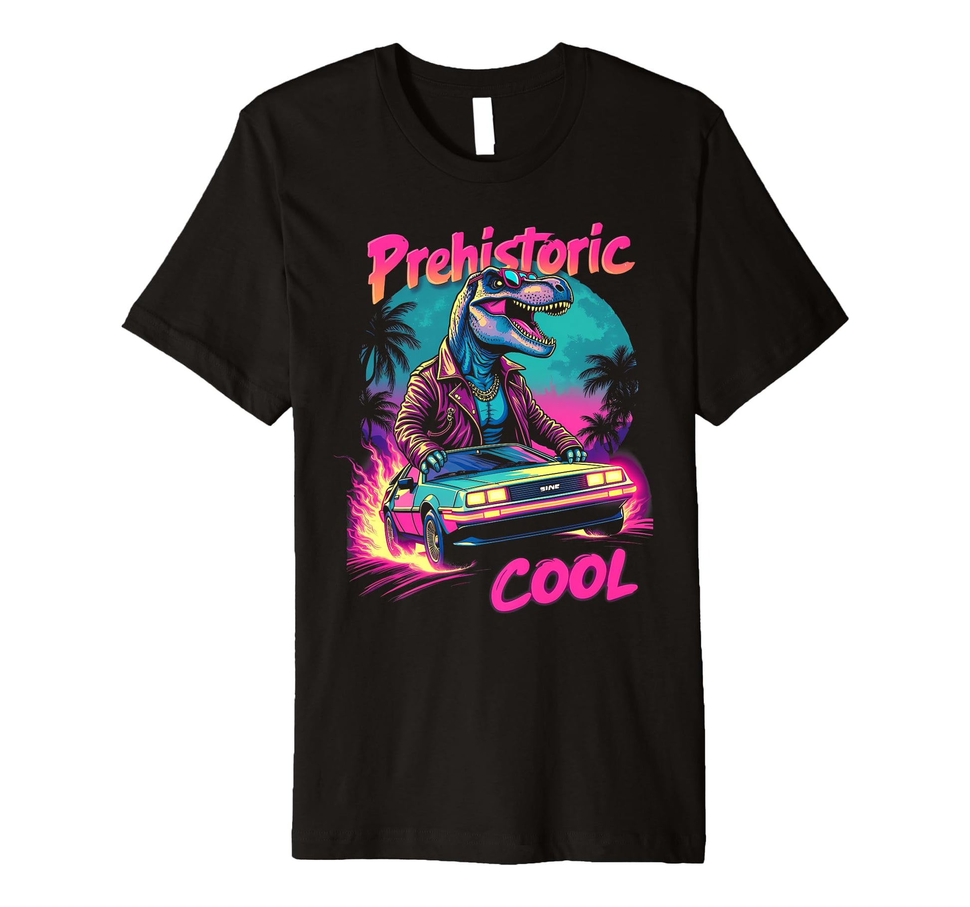 80S 70S Car T Rex Dinosaur Aesthetic T-Shirt - Streetwear Style for Adults - T-Shirt, Sweatshirt, Hoodie