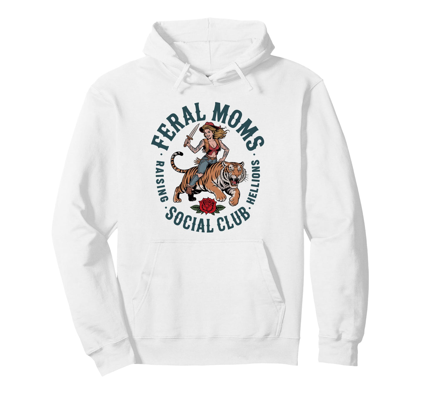 Feral Moms Social Club Raising Hellions Hoodie - Unique Graphic Men Women - T-Shirt, Sweatshirt, Hoodie