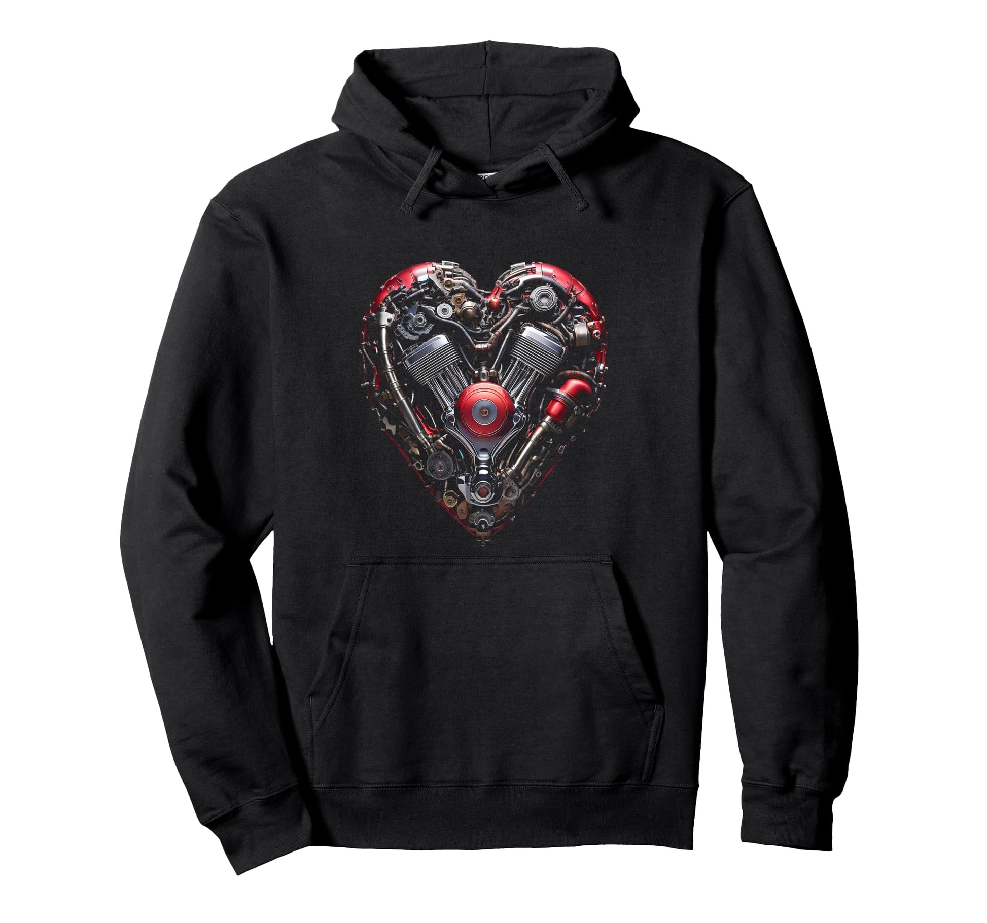 Valentines Motorcycle Engine Heart Hoodie - Unique Graphic for Adults - T-Shirt, Sweatshirt, Hoodie