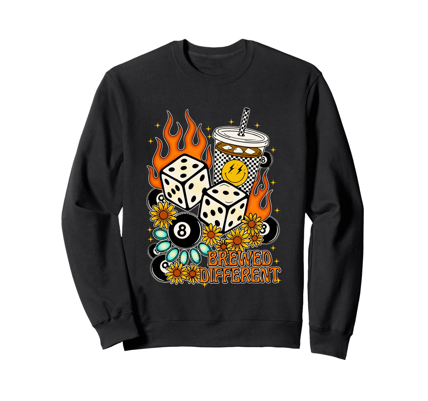 Brewed Different Coffee And Dice Sweatshirt - Graphic Print Men Women - T-Shirt, Sweatshirt, Hoodie