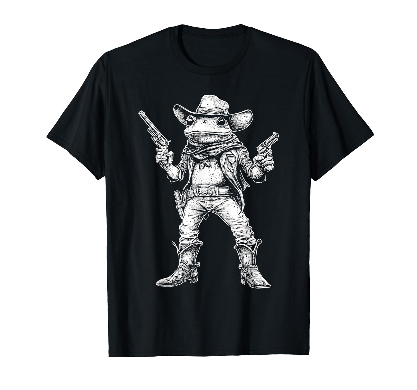 Dual Pistol Frog Cowboy Western Art T-Shirt - Unique Graphic for Adults - T-Shirt, Sweatshirt, Hoodie