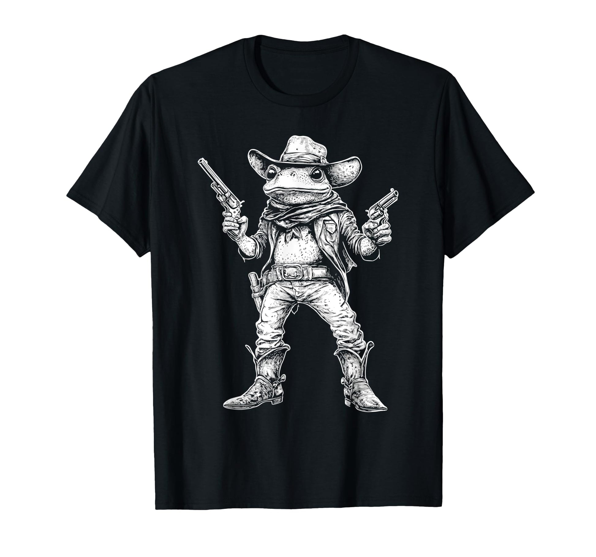 Dual Pistol Frog Cowboy Western Art T-Shirt - Unique Graphic for Adults - T-Shirt, Sweatshirt, Hoodie