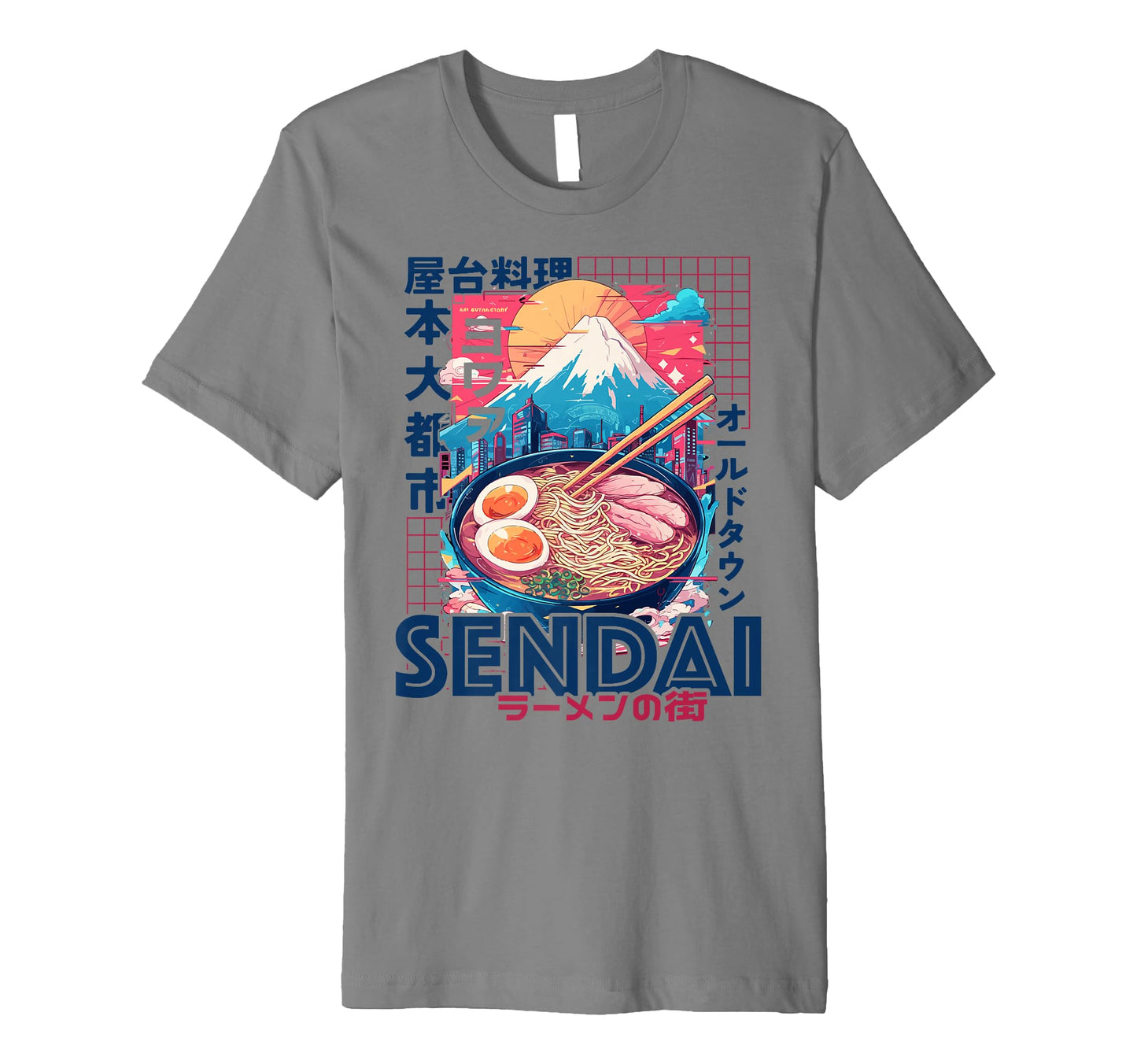 Sendai City 80S Synthwave Ramen Bowl T-Shirt - Streetwear Style for Adults - T-Shirt, Sweatshirt, Hoodie