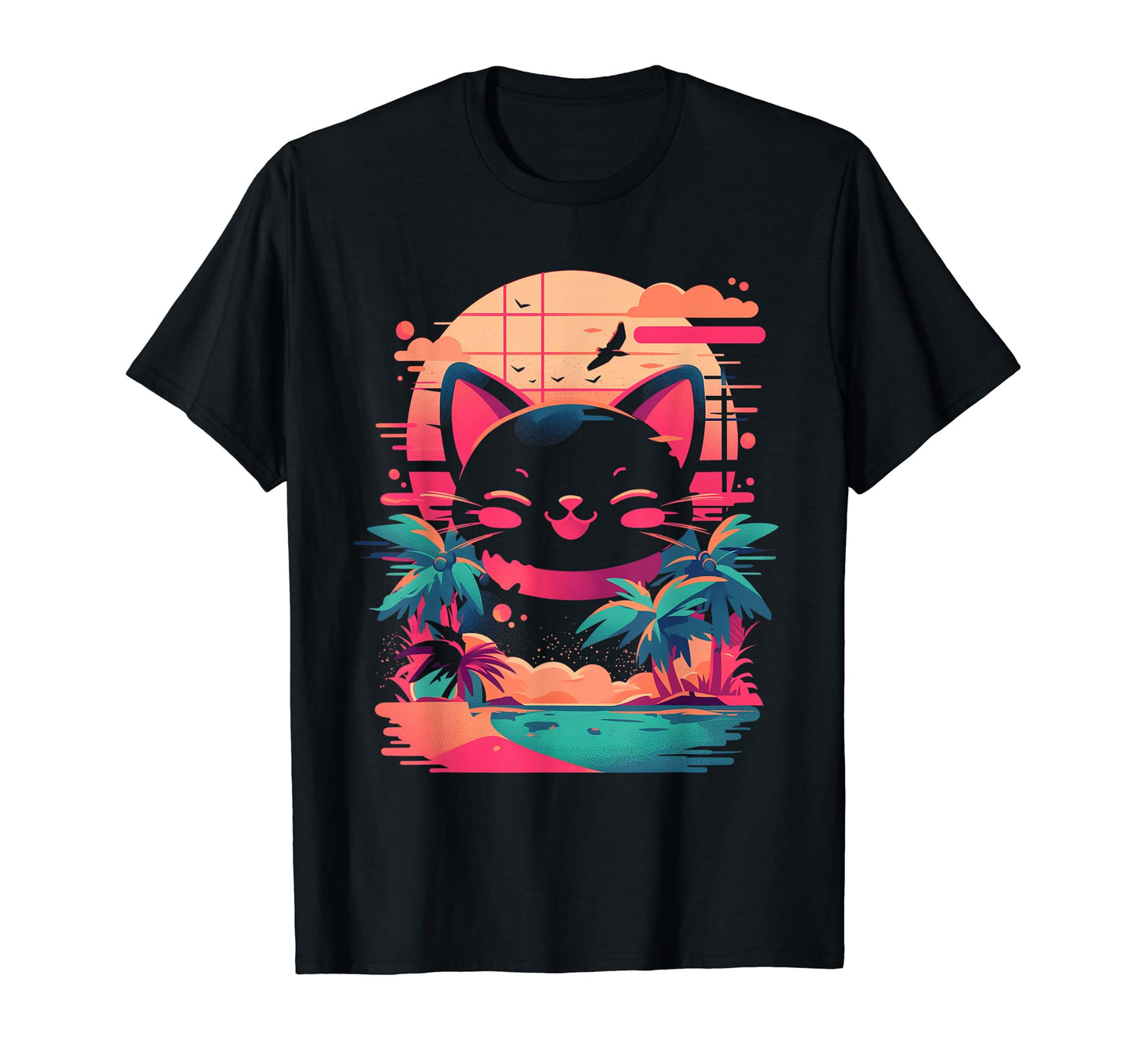 Kawaii 80S Vaporwave Cat Neko Kitty T-Shirt - Streetwear Style for Adults - T-Shirt, Sweatshirt, Hoodie