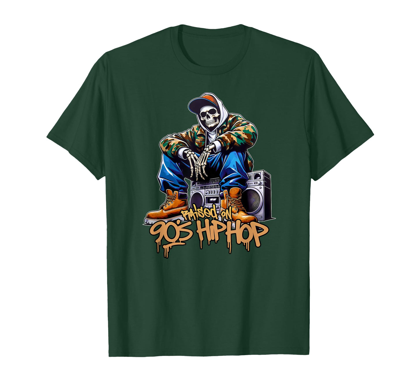 Raised 90S Hip Hop Camo Dope Skeleton T-Shirt - Novelty Apparel Unisex - T-Shirt, Sweatshirt, Hoodie