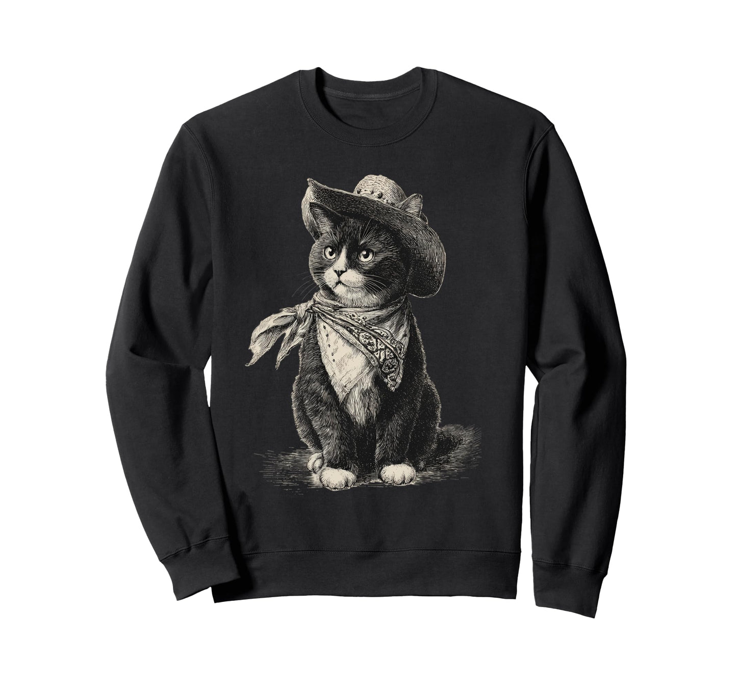 Country Western Cowgirl Funny Cowboy Cat Sweatshirt - Graphic Print Unisex - T-Shirt, Sweatshirt, Hoodie