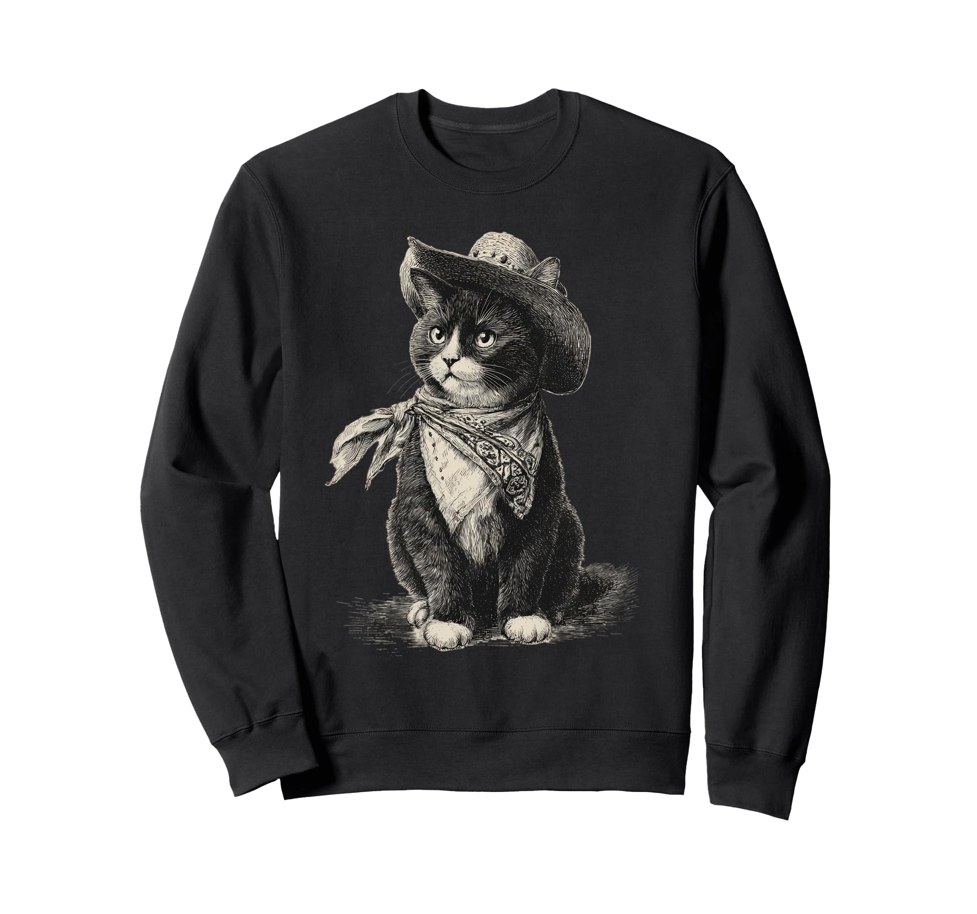 Country Western Cowgirl Funny Cowboy Cat Sweatshirt - Graphic Print Unisex - T-Shirt, Sweatshirt, Hoodie