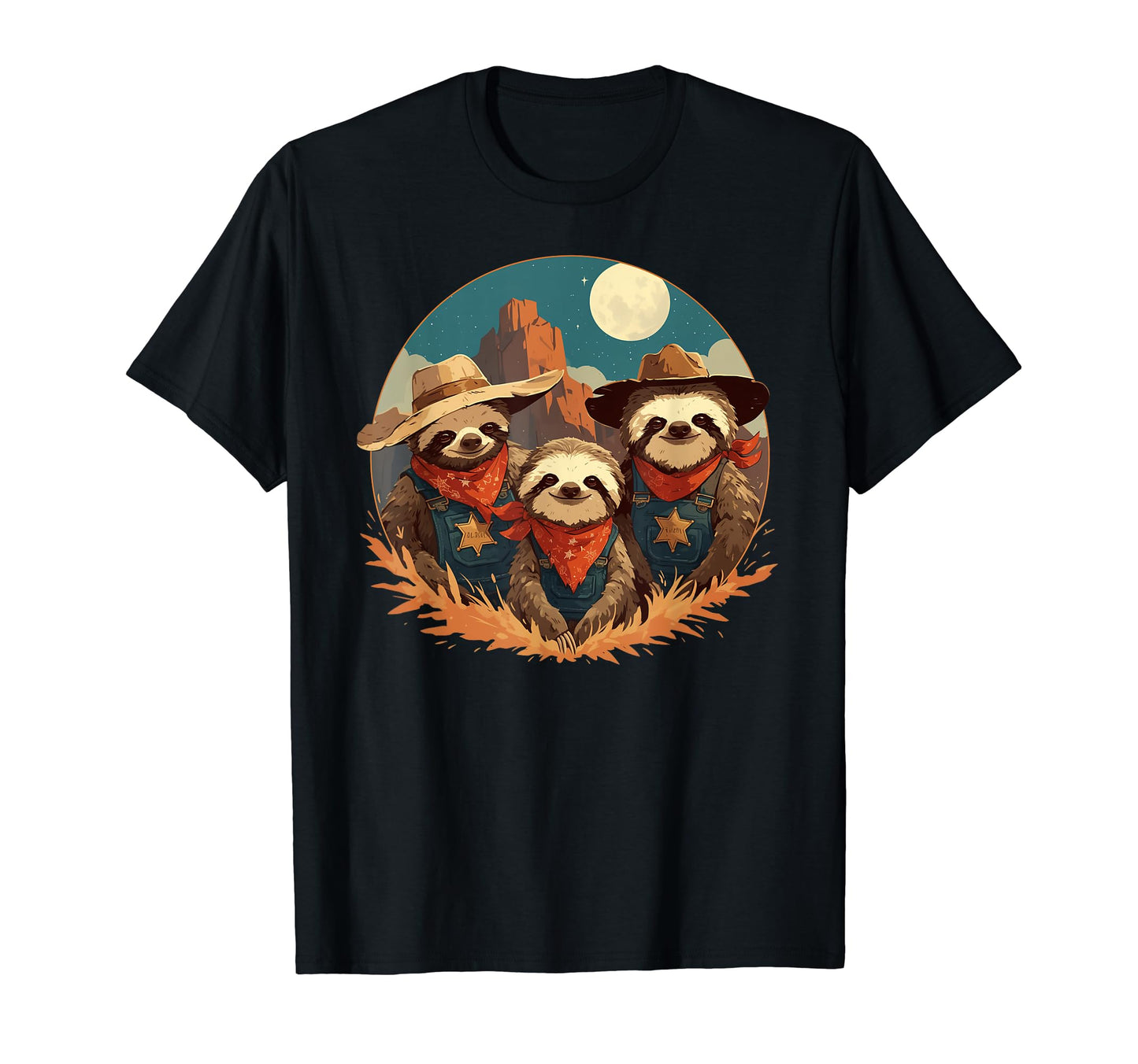 Sloth Howling Moon Cowboy Funny T-Shirt - Novelty Apparel Men Women - T-Shirt, Sweatshirt, Hoodie