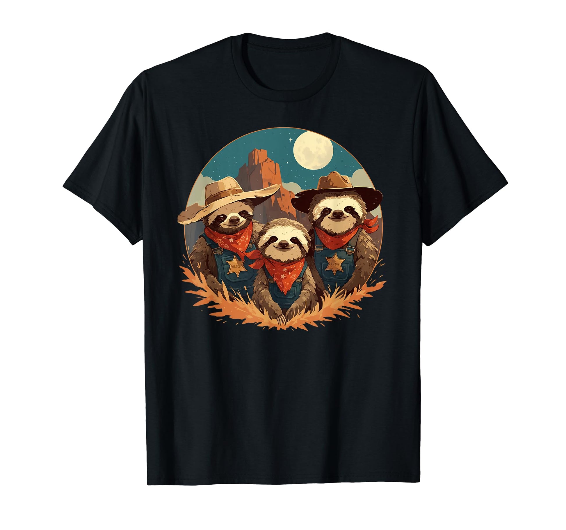 Sloth Howling Moon Cowboy Funny T-Shirt - Novelty Apparel Men Women - T-Shirt, Sweatshirt, Hoodie
