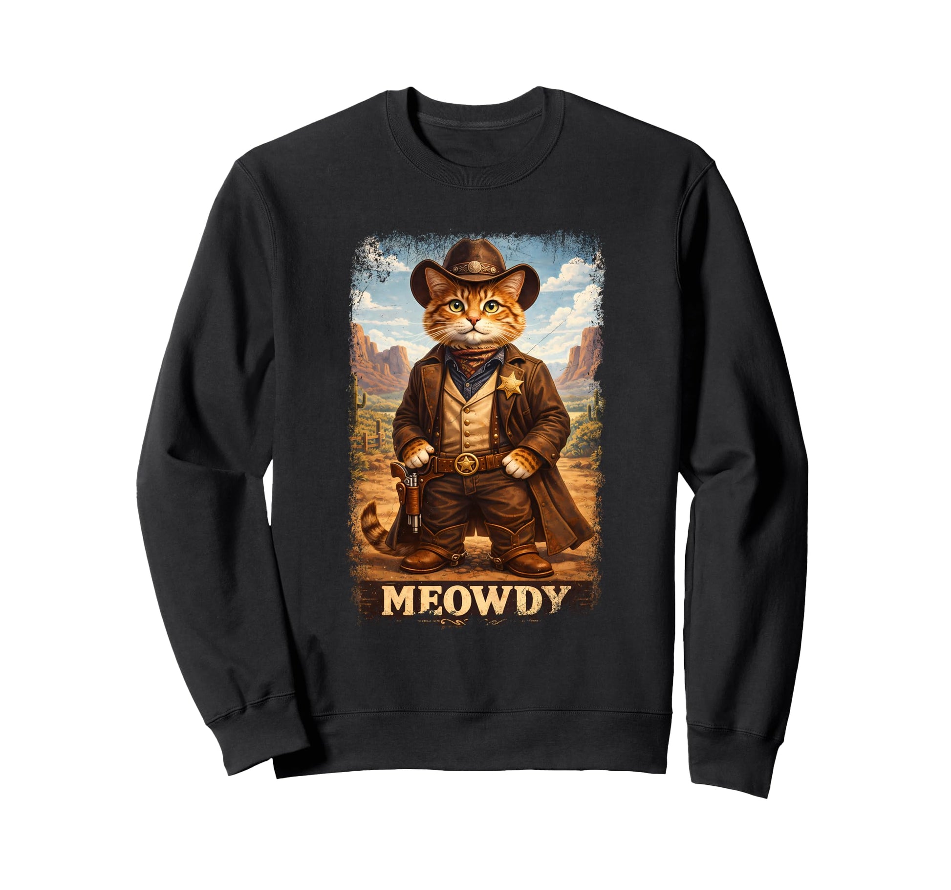 Meowdy Funny Country Cat Cowboy Hat Sweatshirt - Unique Graphic Men Women - T-Shirt, Sweatshirt, Hoodie