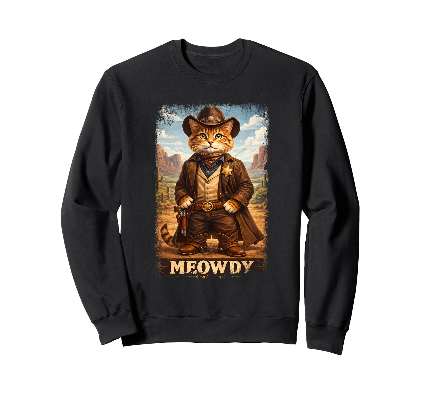Meowdy Country Cat Cowboy Hat Sweatshirt - Streetwear Style Men Women - T-Shirt, Sweatshirt, Hoodie