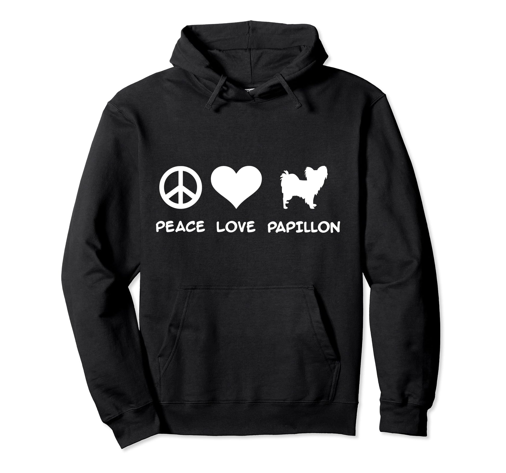 Peace Love Papillon Hoodie - Fun Novelty Design for Adults - T-Shirt, Sweatshirt, Hoodie