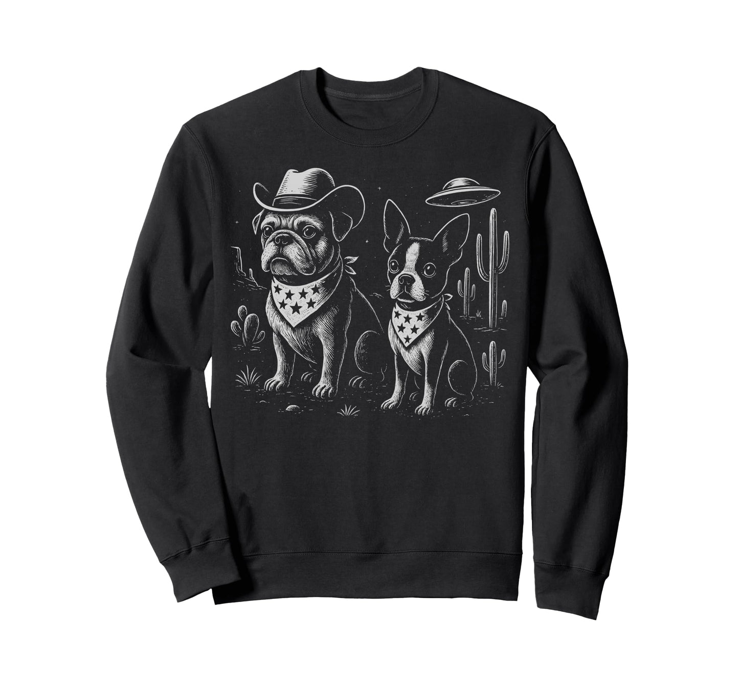 French Bulldog Cowboy Hat Boston Terrier Sweatshirt - Graphic Print Unisex - T-Shirt, Sweatshirt, Hoodie