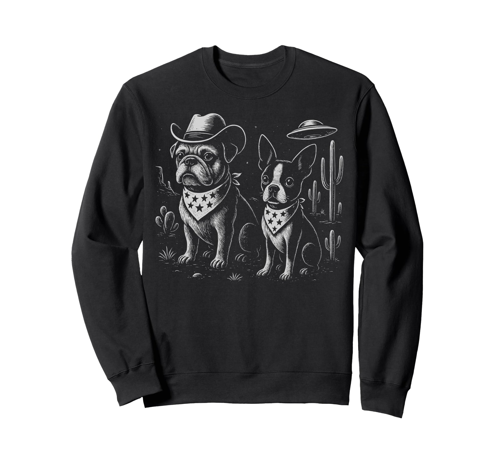 French Bulldog Cowboy Hat Boston Terrier Sweatshirt - Graphic Print Unisex - T-Shirt, Sweatshirt, Hoodie
