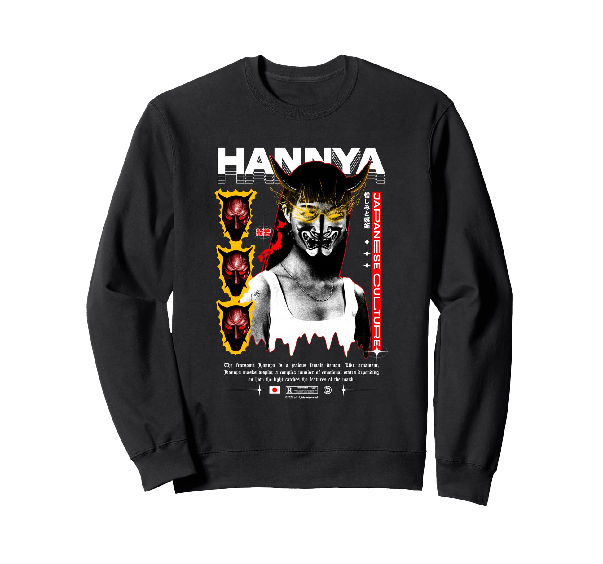 Japanese Oni Hannya Demon Aesthetic Sweatshirt - Graphic Print for Adults - T-Shirt, Sweatshirt, Hoodie