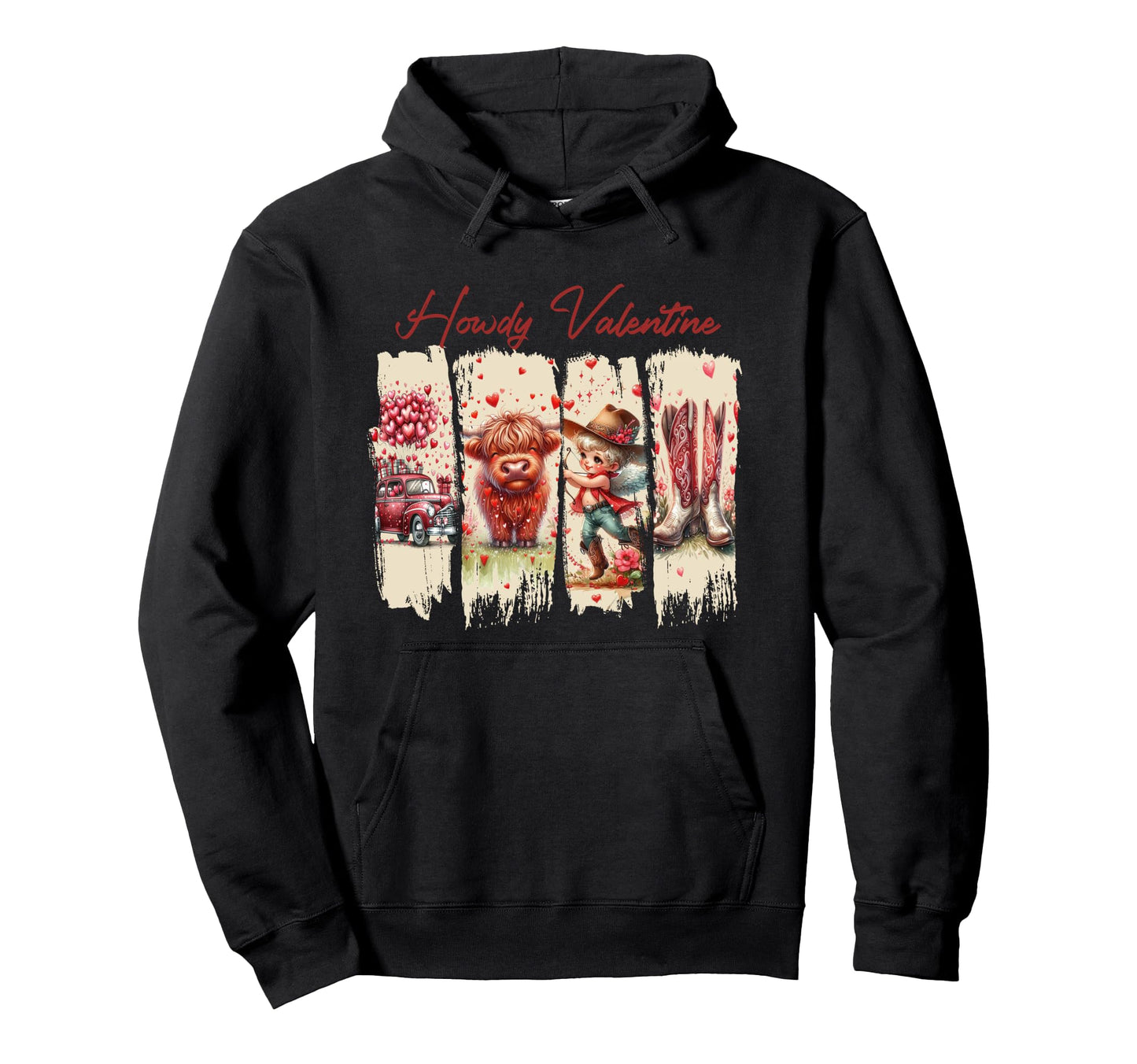 Howdy Valentine Western Highland Cow Hoodie - Unique Graphic Men Women - T-Shirt, Sweatshirt, Hoodie