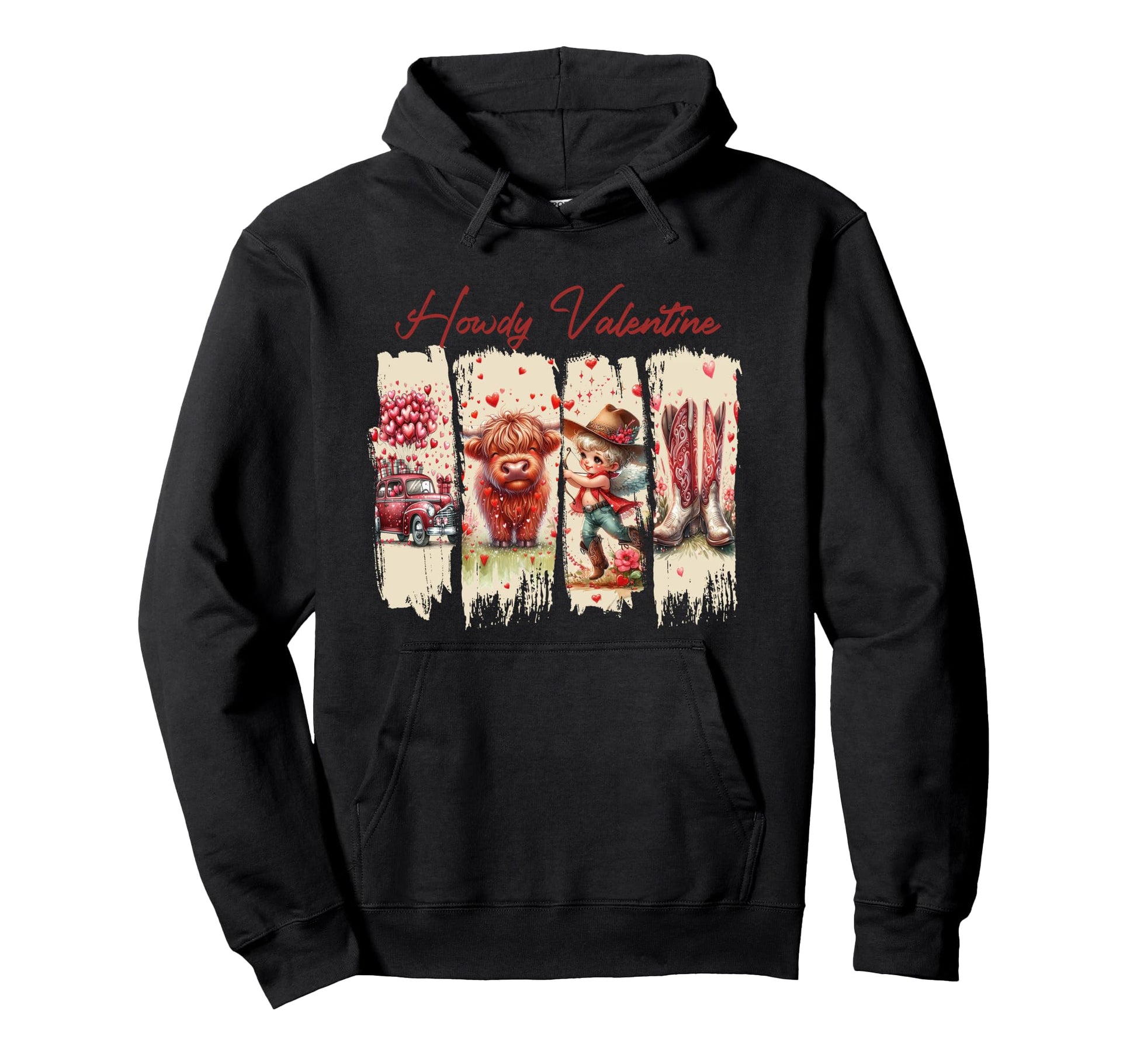 Howdy Valentine Western Highland Cow Hoodie - Unique Graphic Men Women - T-Shirt, Sweatshirt, Hoodie