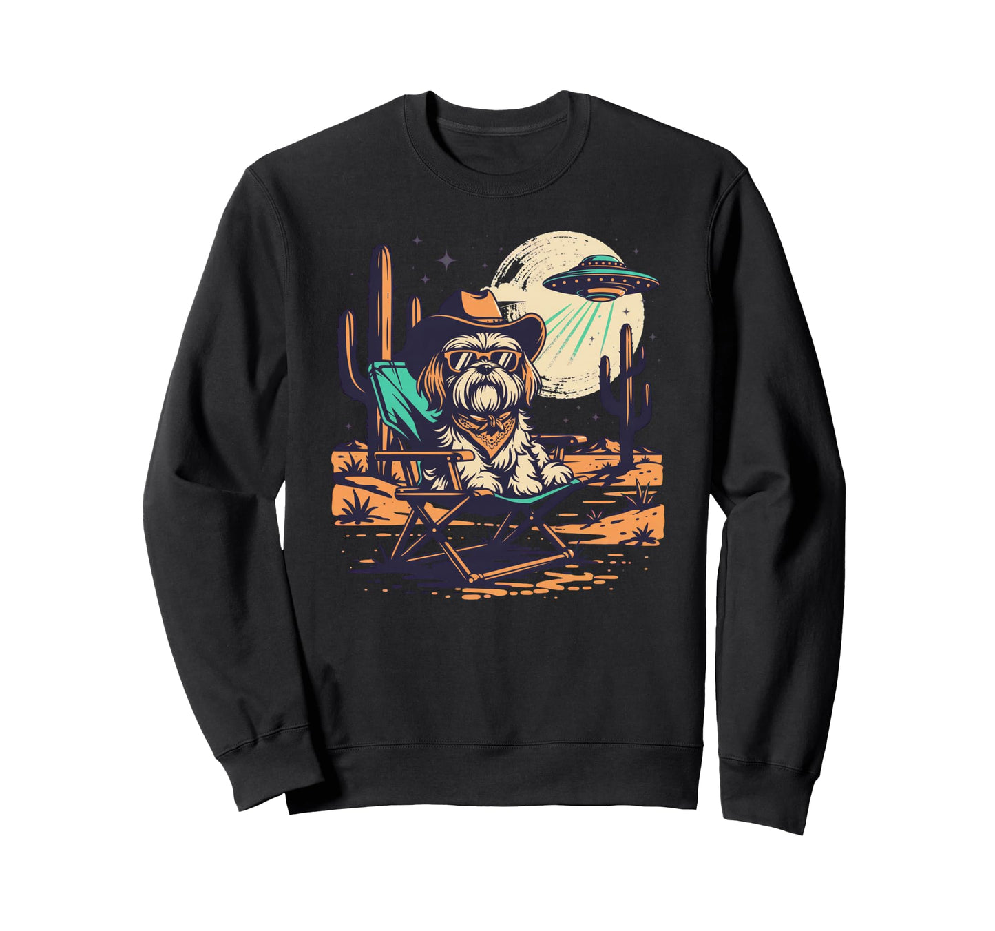 Shih Tzu Cowboys Ufo Western Sweatshirt - Trendy Graphic Unisex - T-Shirt, Sweatshirt, Hoodie